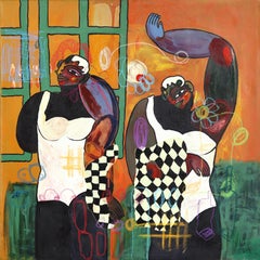 Crazy Apartment 2 - Abstrait Figuratif Cubiste Color Drenched Mixed Media Art