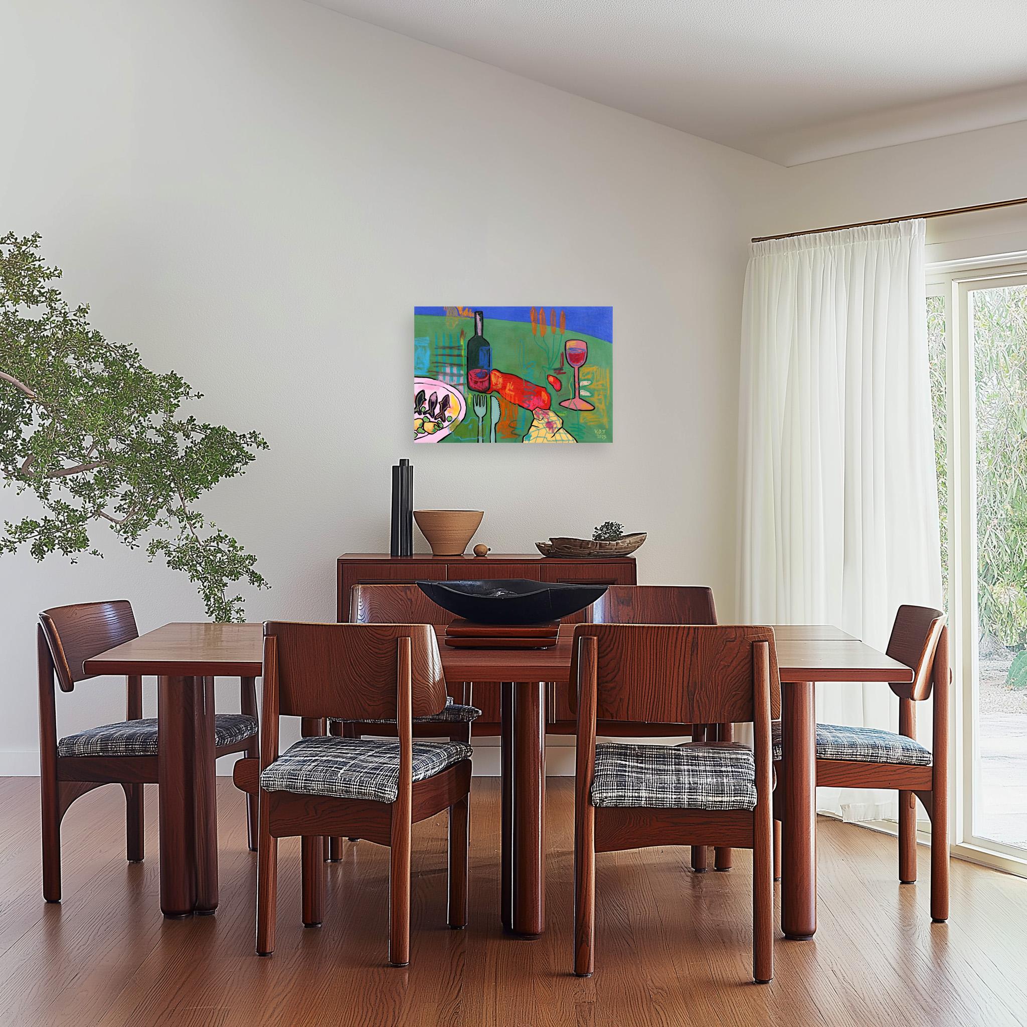 Set de table - Expressive Abstract Colorful Mixed Media Dining Still Life Painting en vente 3
