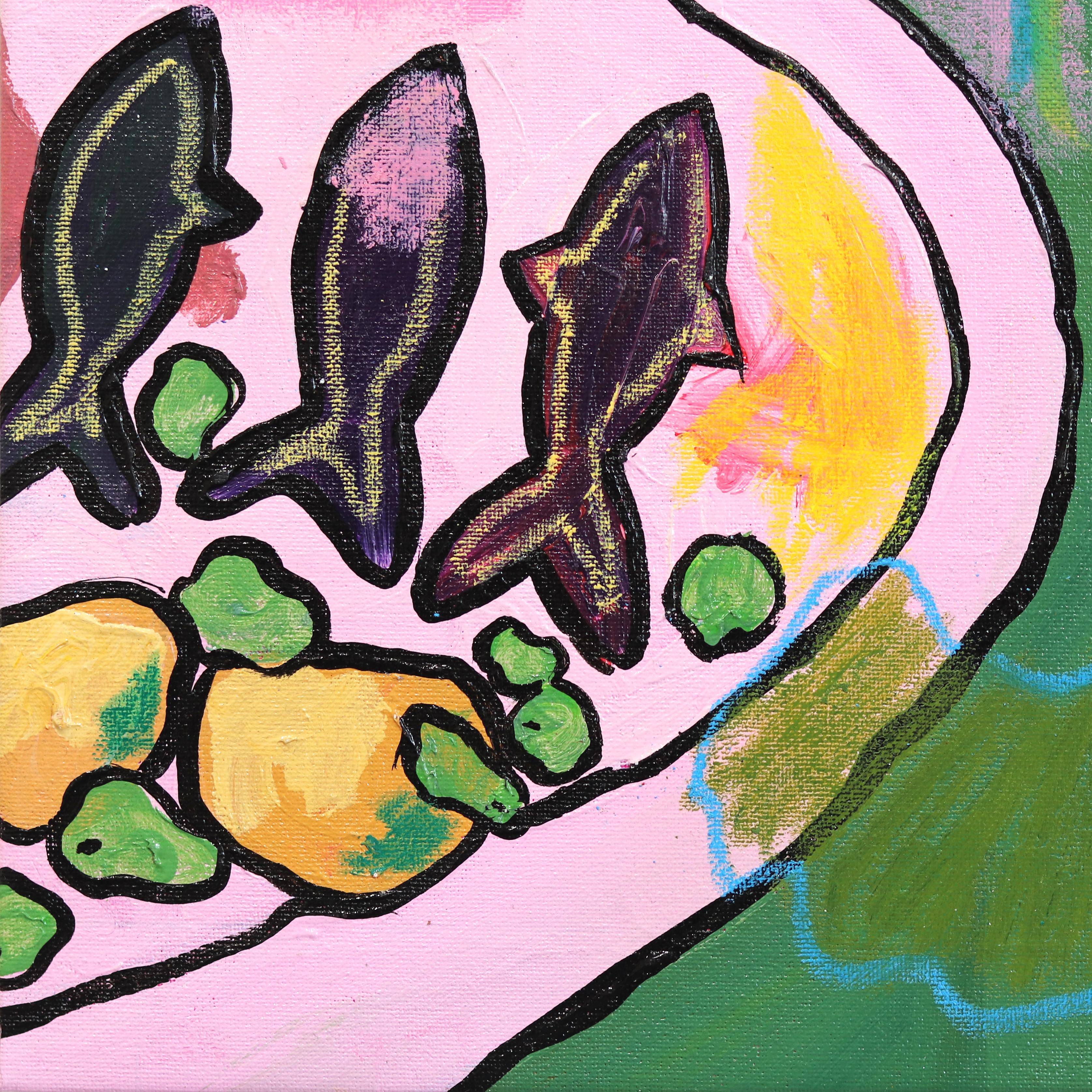 Set de table - Expressive Abstract Colorful Mixed Media Dining Still Life Painting en vente 4