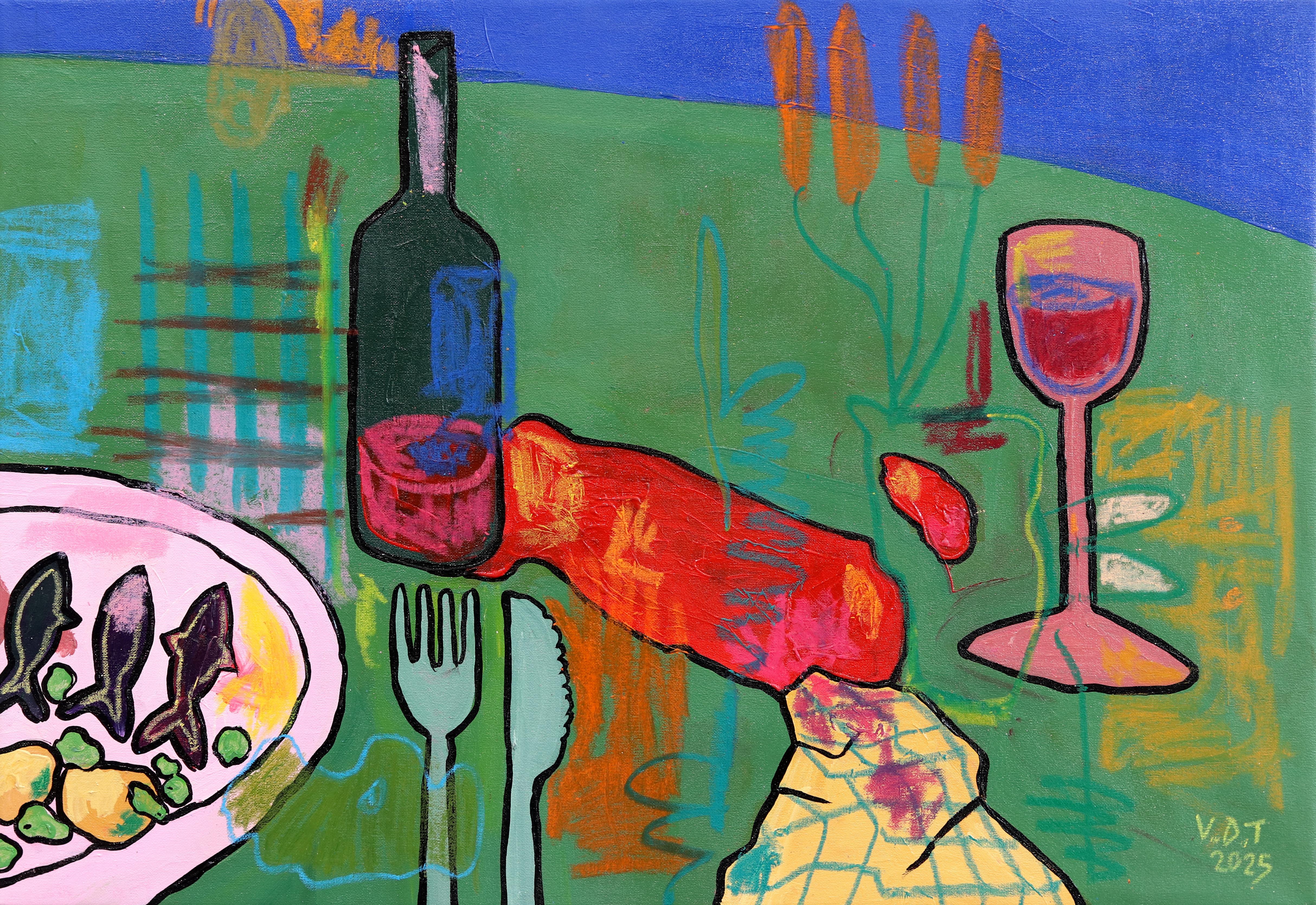 Still-Life Painting Valerie Etitinwo - Set de table - Expressive Abstract Colorful Mixed Media Dining Still Life Painting