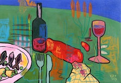Set de table - Expressive Abstract Colorful Mixed Media Dining Still Life Painting