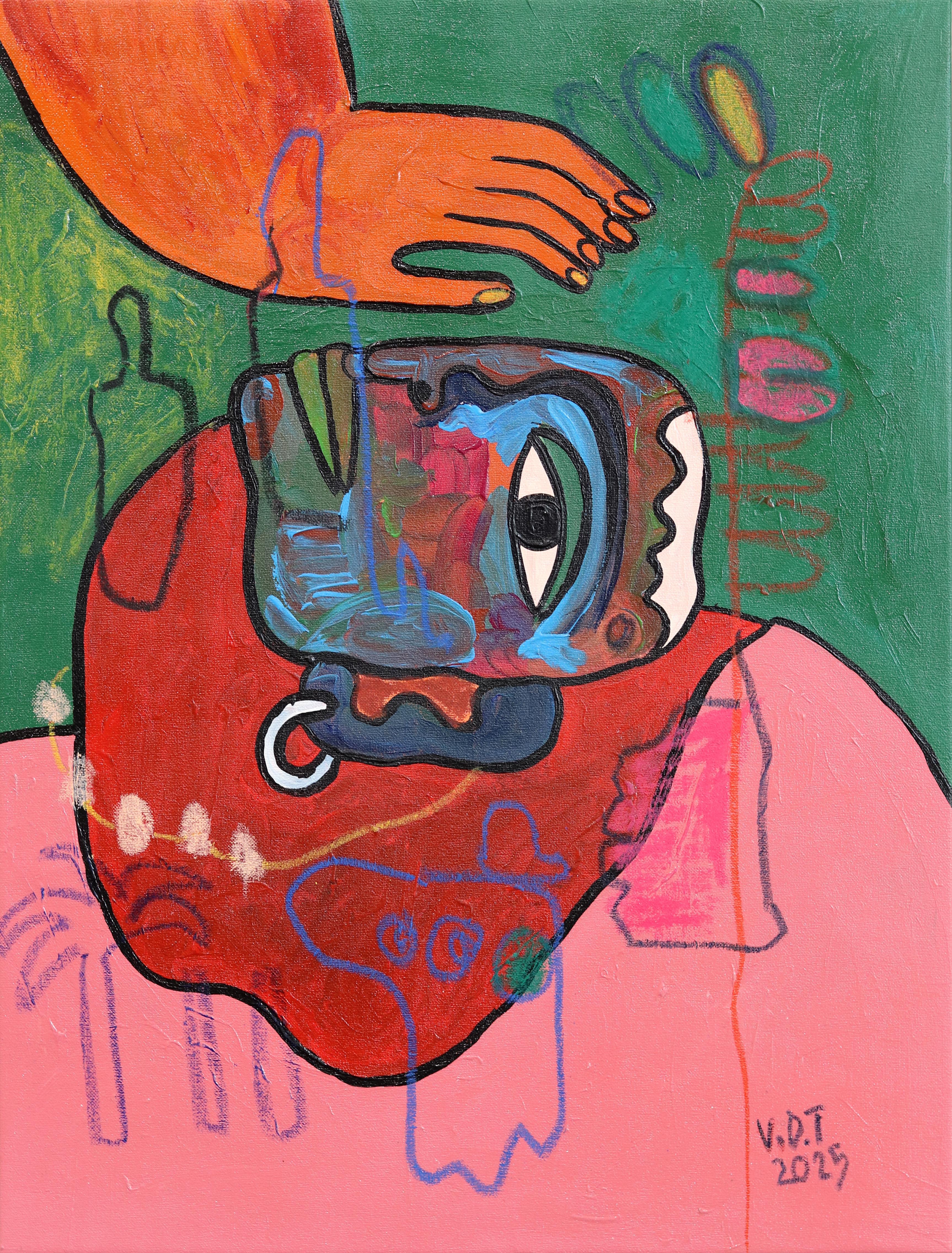 Abstract Painting Valerie Etitinwo - Le visage se touche - Peinture abstraite colorée expressive en techniques mixtes