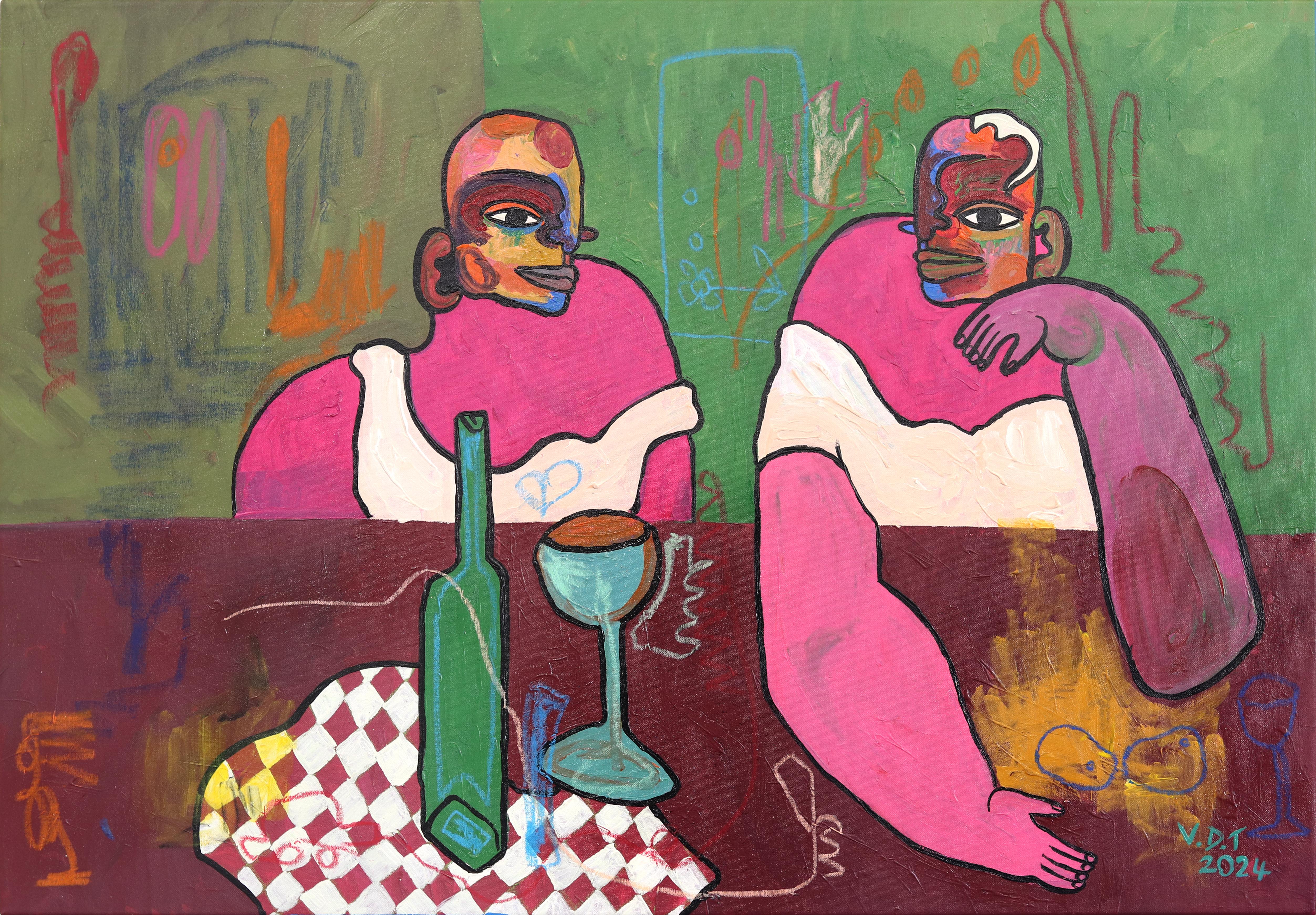 Partners Abstract Valerie Etitinwo - Gossip Girl - Abstract Green and Pink Figurative ...