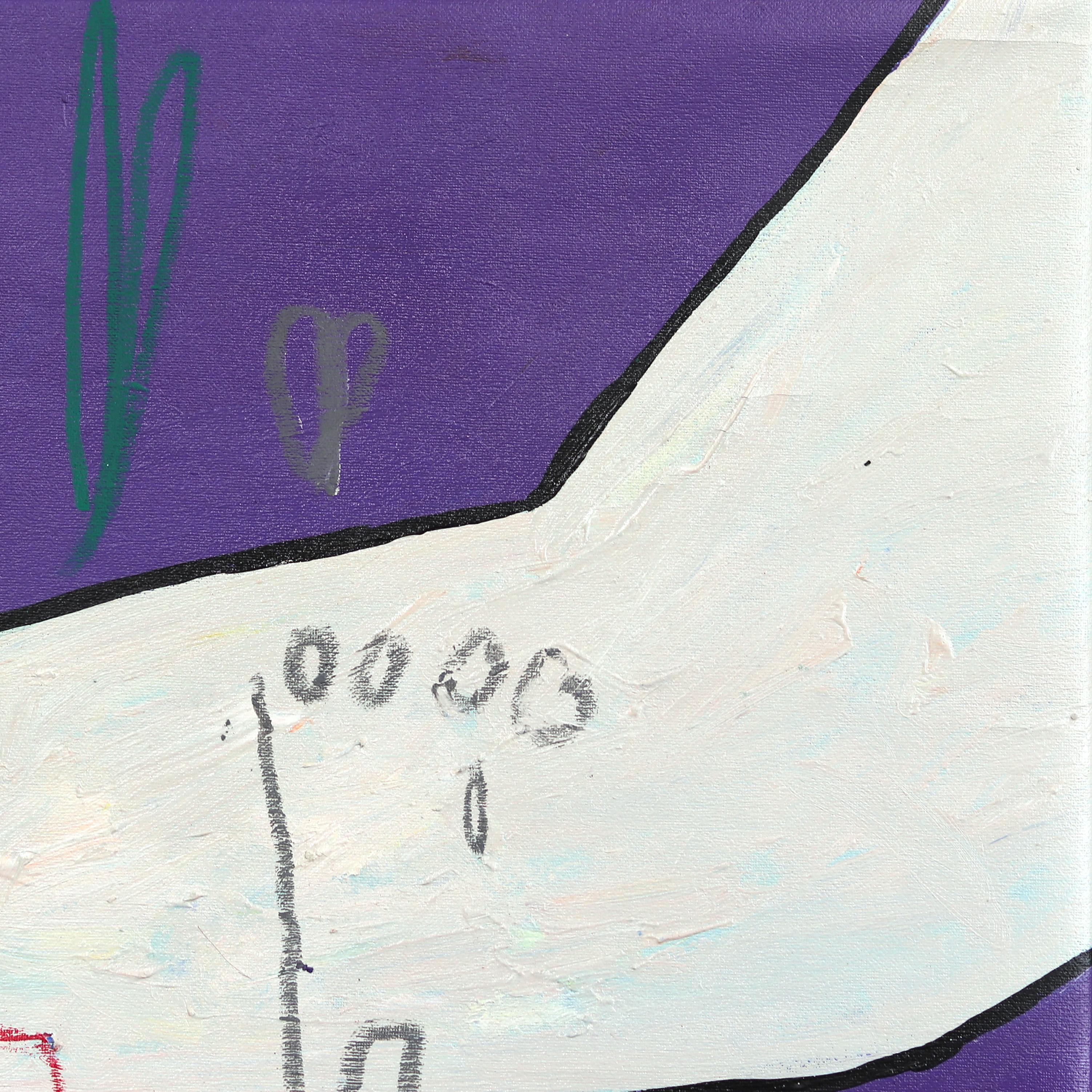 Sujeta el enchufe, no tires - Pintura expresionista figurativa púrpura abstracta en venta 3