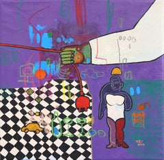 Hold the Plug, Don't Pull - Abstract Purple Figurative Expressionist Painting