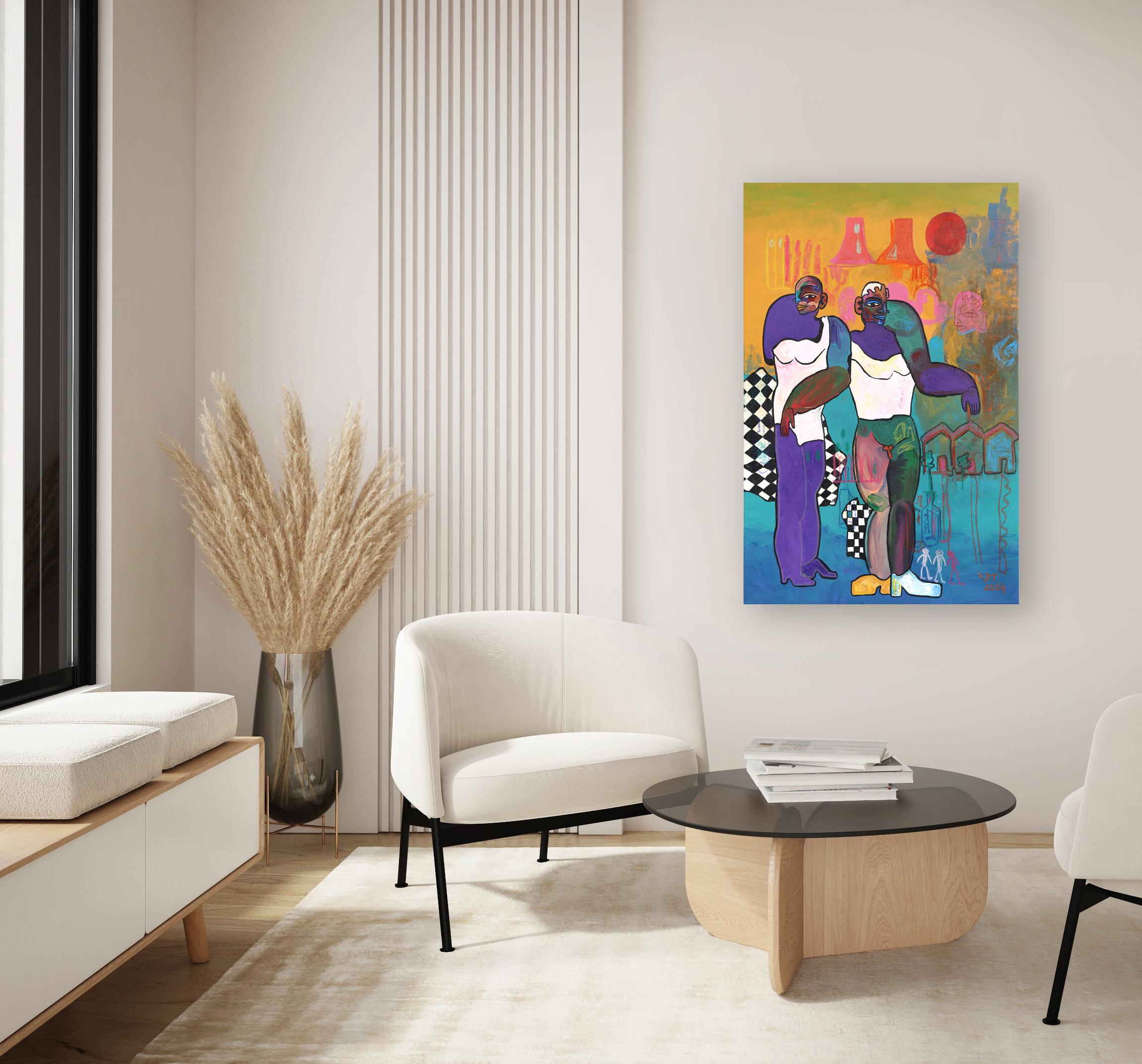 Socios  -  Pintura figurativa abstracta de colores - Painting de Valerie Etitinwo