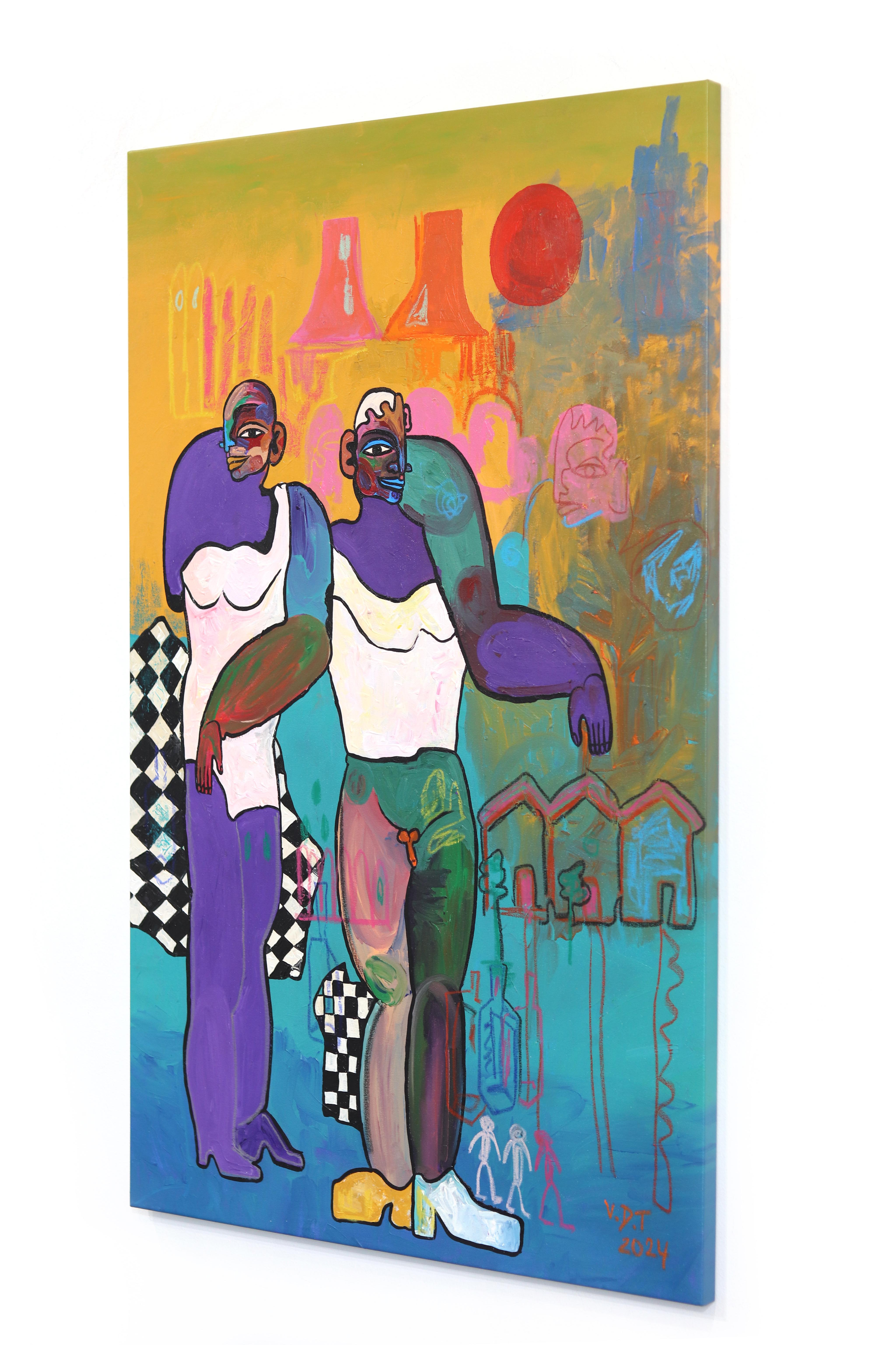 Socios  -  Pintura figurativa abstracta de colores - Abstract Painting Gris de Valerie Etitinwo