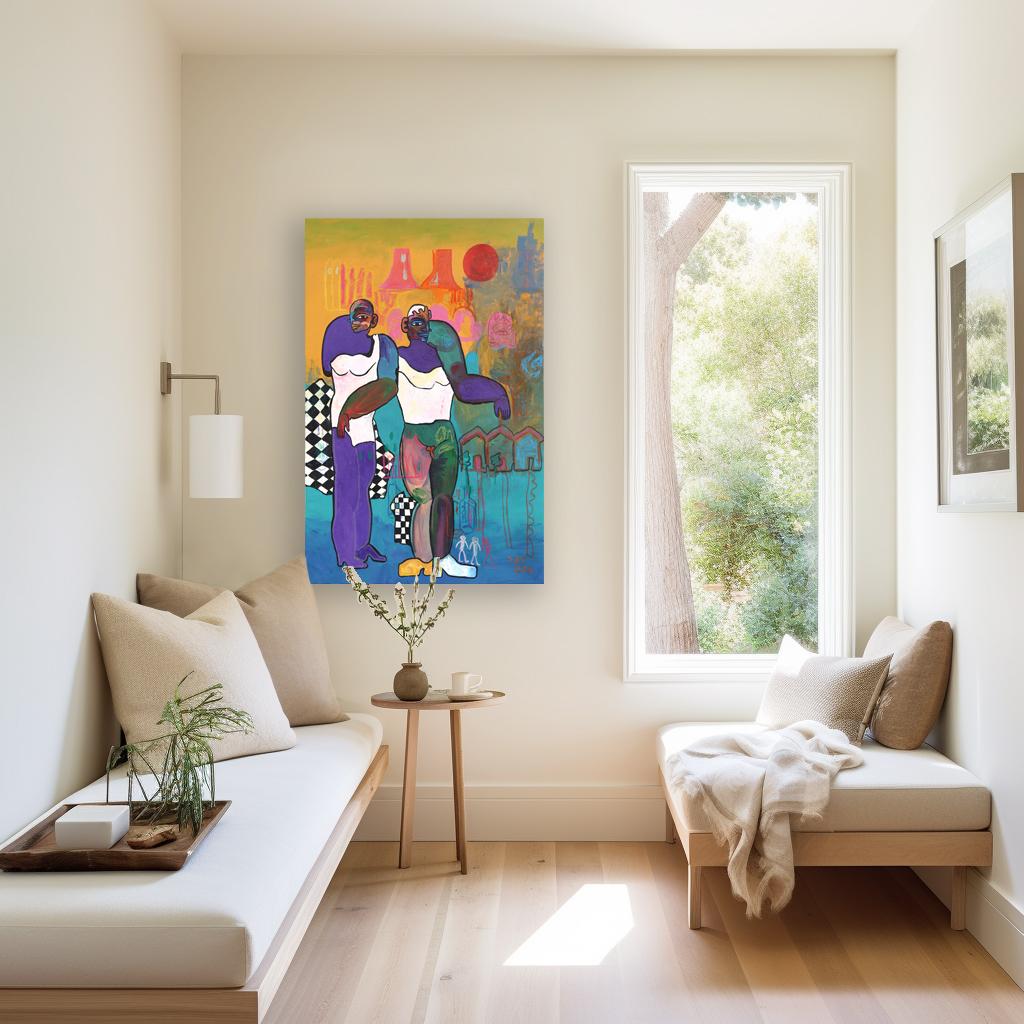 Socios  -  Pintura figurativa abstracta de colores en venta 1