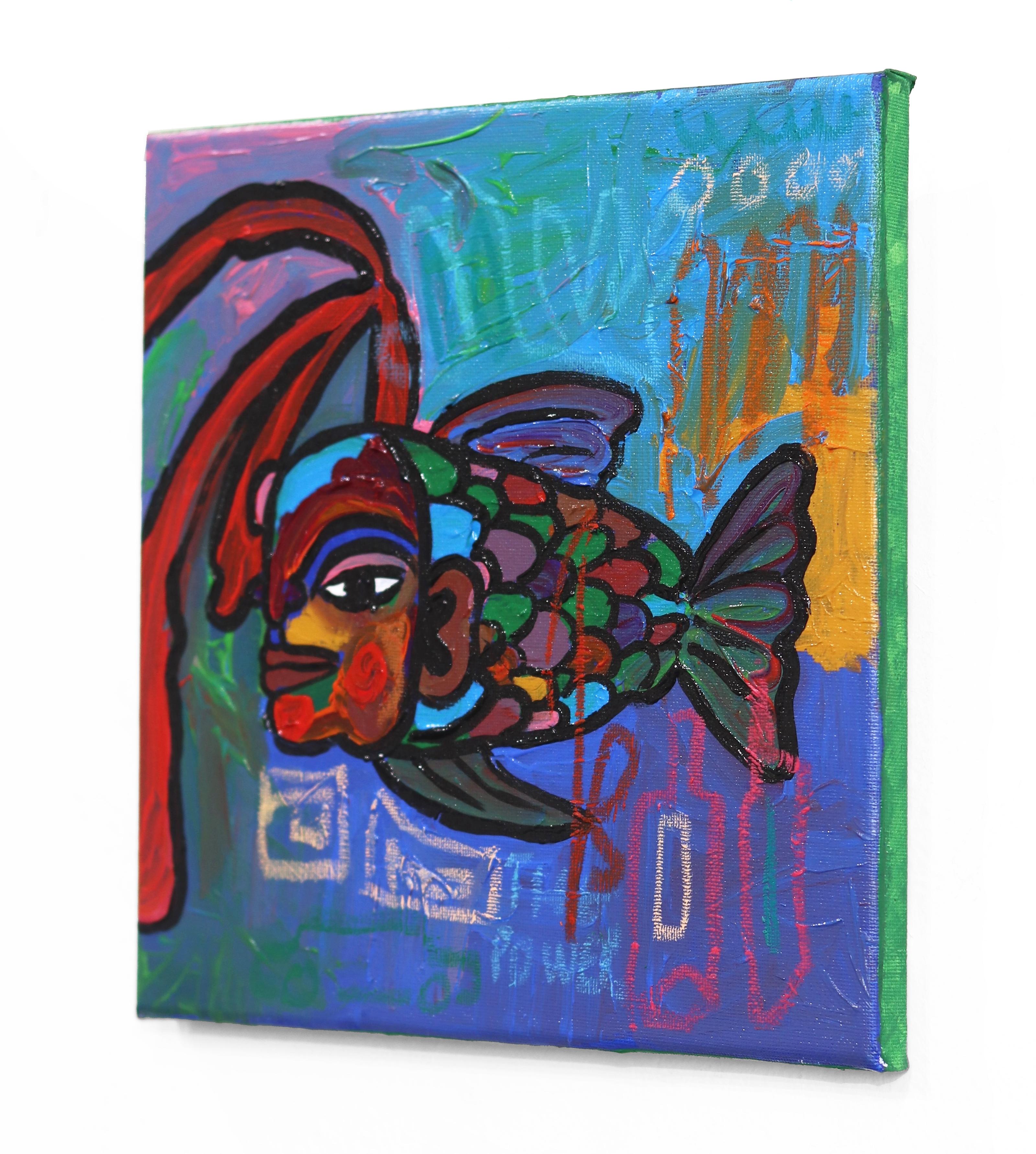 Peces bonitos -  Obra de arte figurativa abstracta de colores - Figurative Painting Púrpura de Valerie Etitinwo