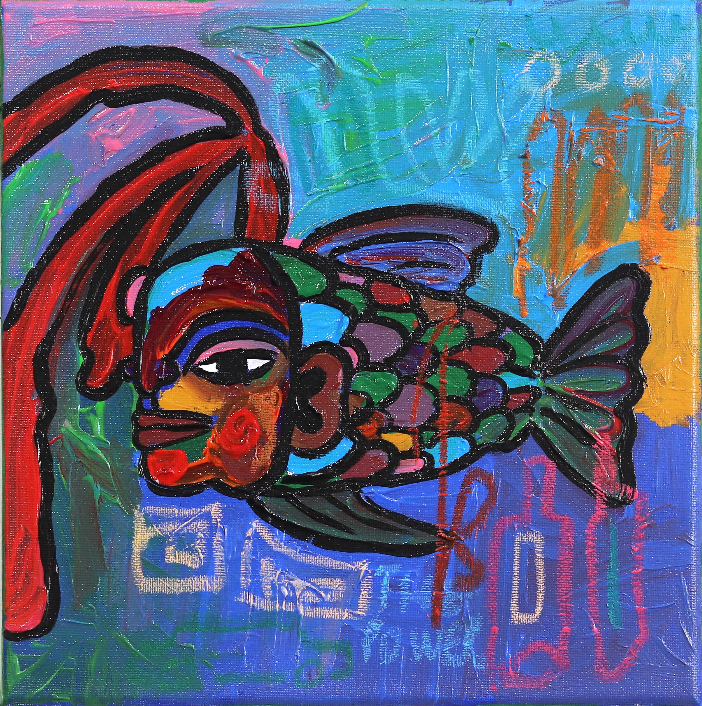 Valerie Etitinwo Figurative Painting - Pretty Fish -  Colorful Abstract Figurative Artwork