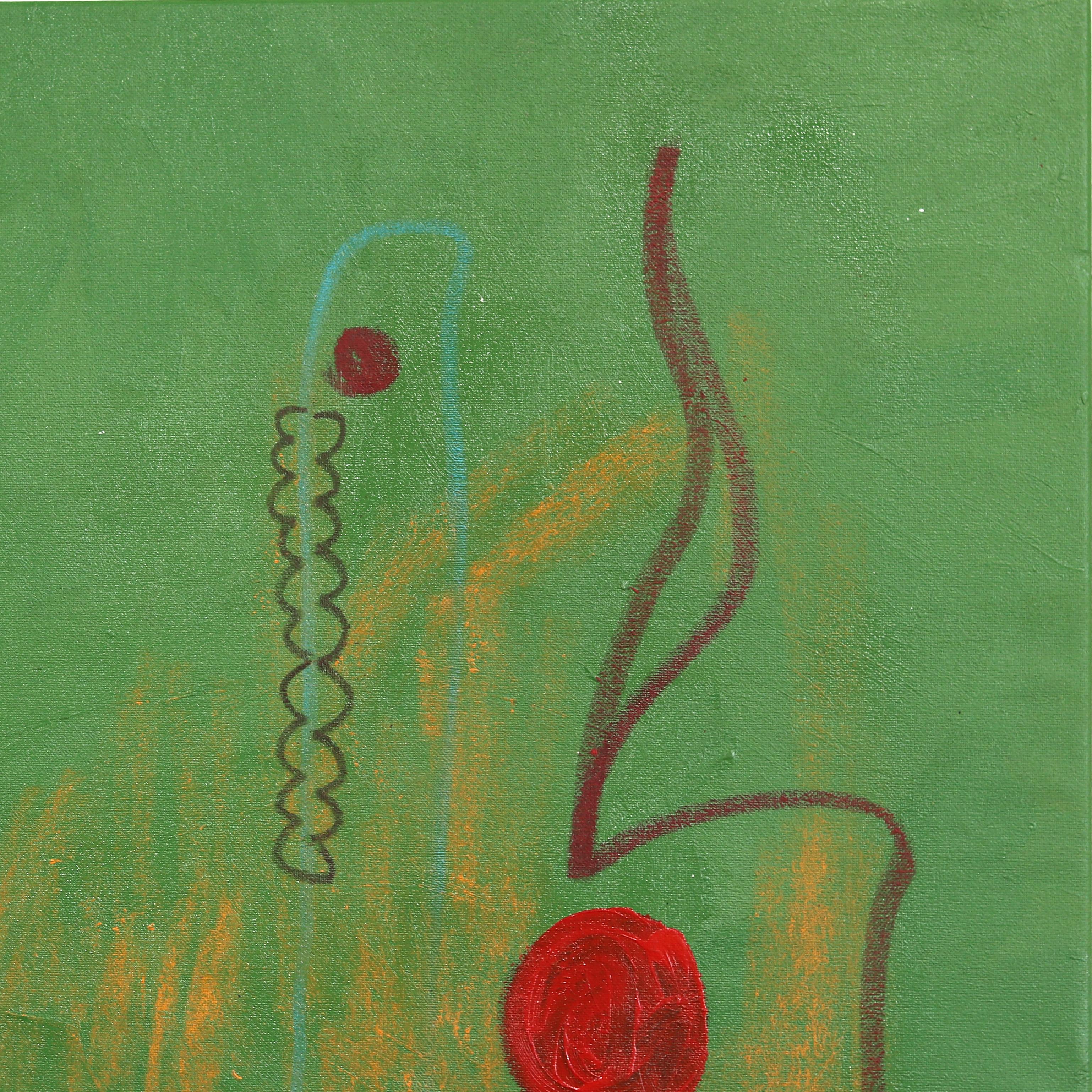 Me recuerda a la escuela primaria  -  Pintura abstracta figurativa verde - Painting Abstracto de Valerie Etitinwo