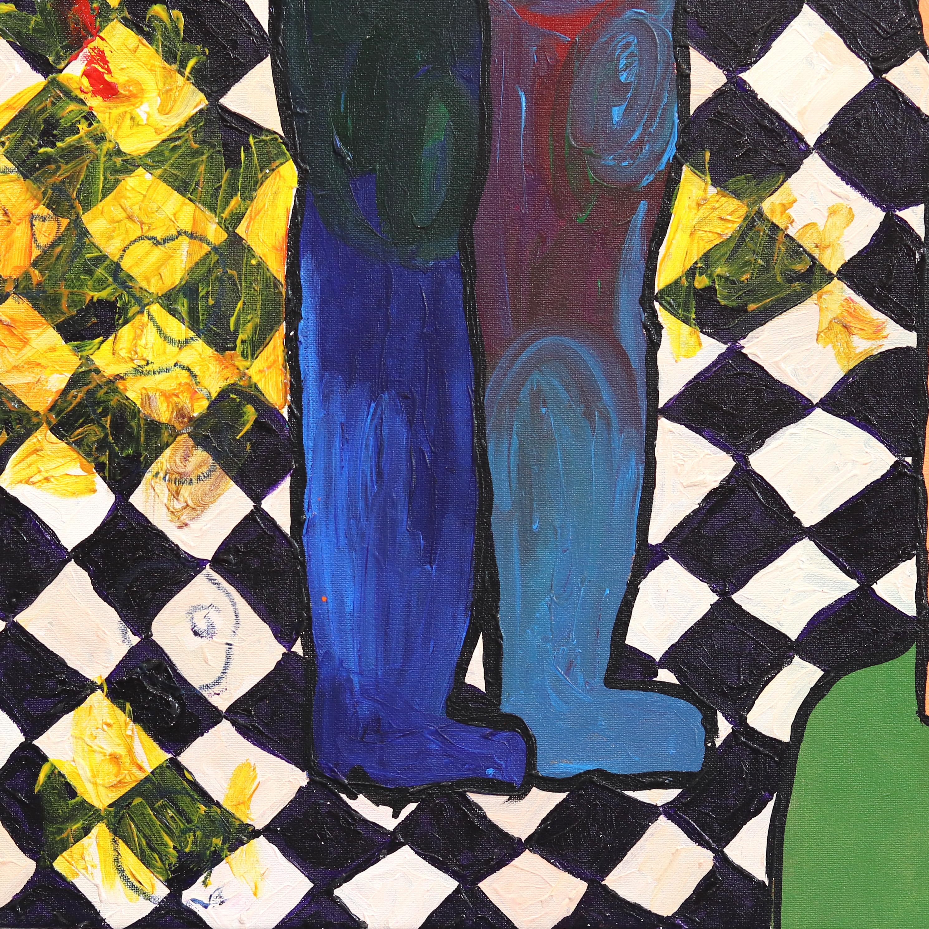 Me recuerda a la escuela primaria  -  Pintura abstracta figurativa verde en venta 2