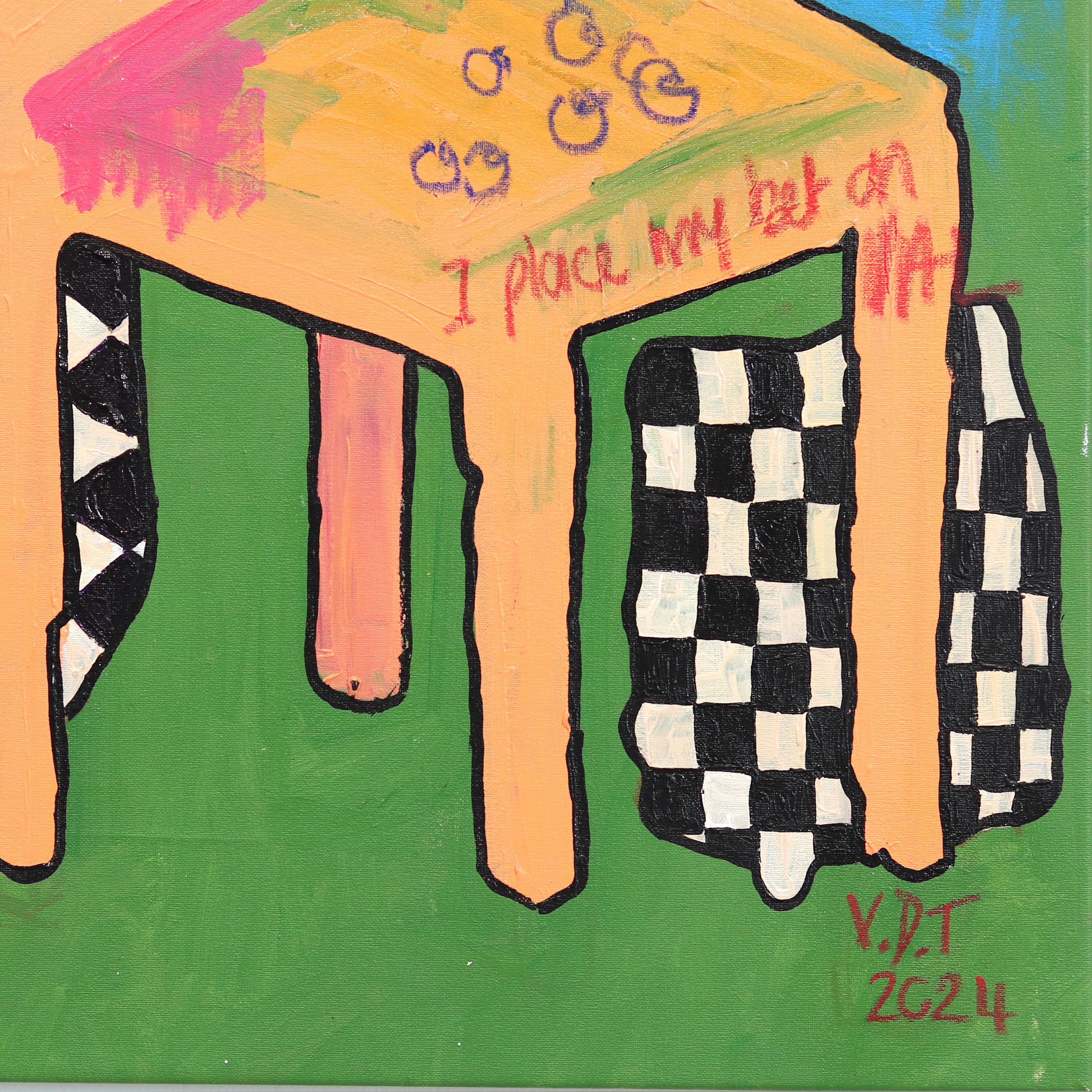 Me recuerda a la escuela primaria  -  Pintura abstracta figurativa verde en venta 3
