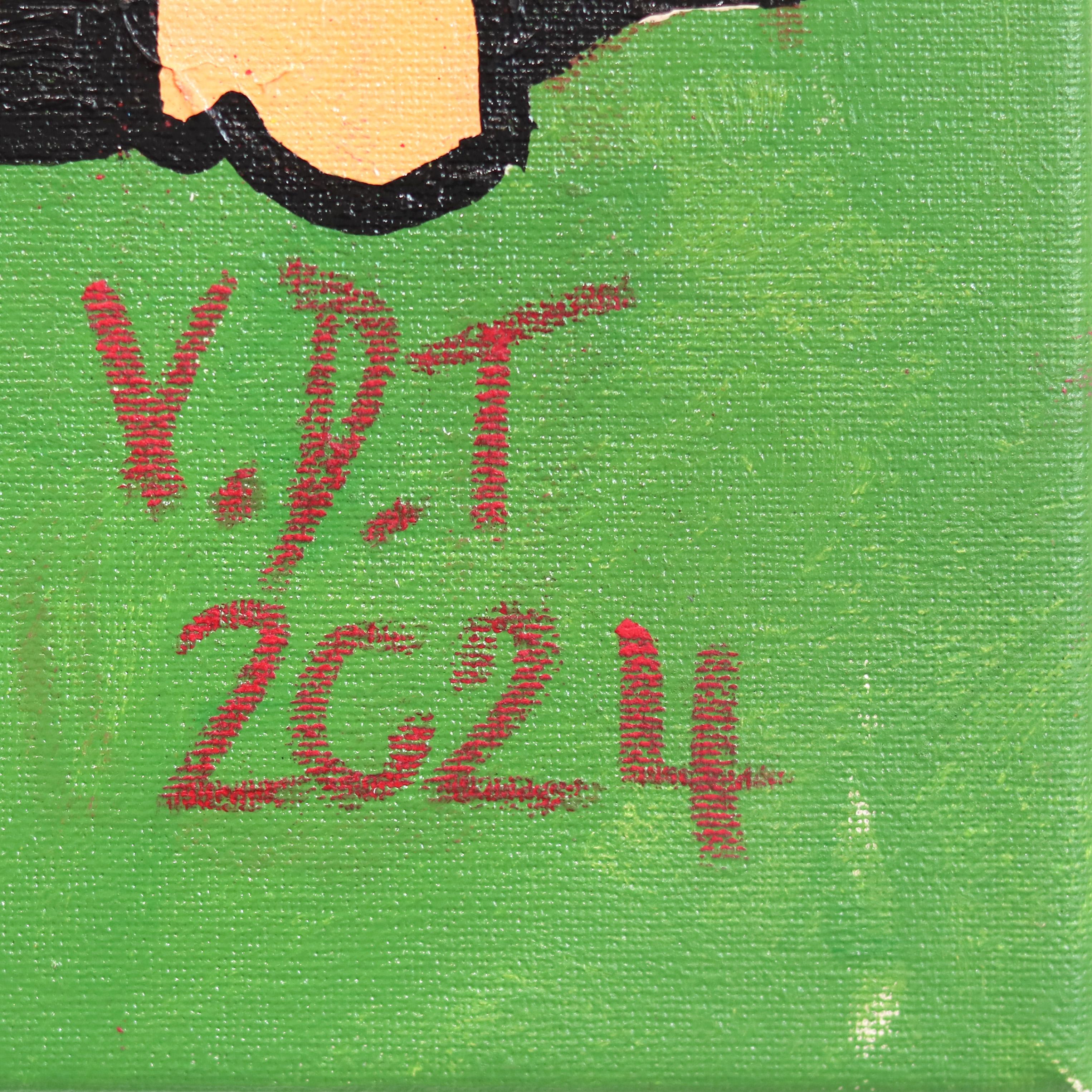 Me recuerda a la escuela primaria  -  Pintura abstracta figurativa verde en venta 5