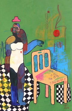 Reminds Me of Elementary School  -  Green Abstract Figurative Painting