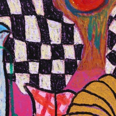 Still Life 10 - Original Abstract Still Life Oil Pastel on Colored Paper, Signed