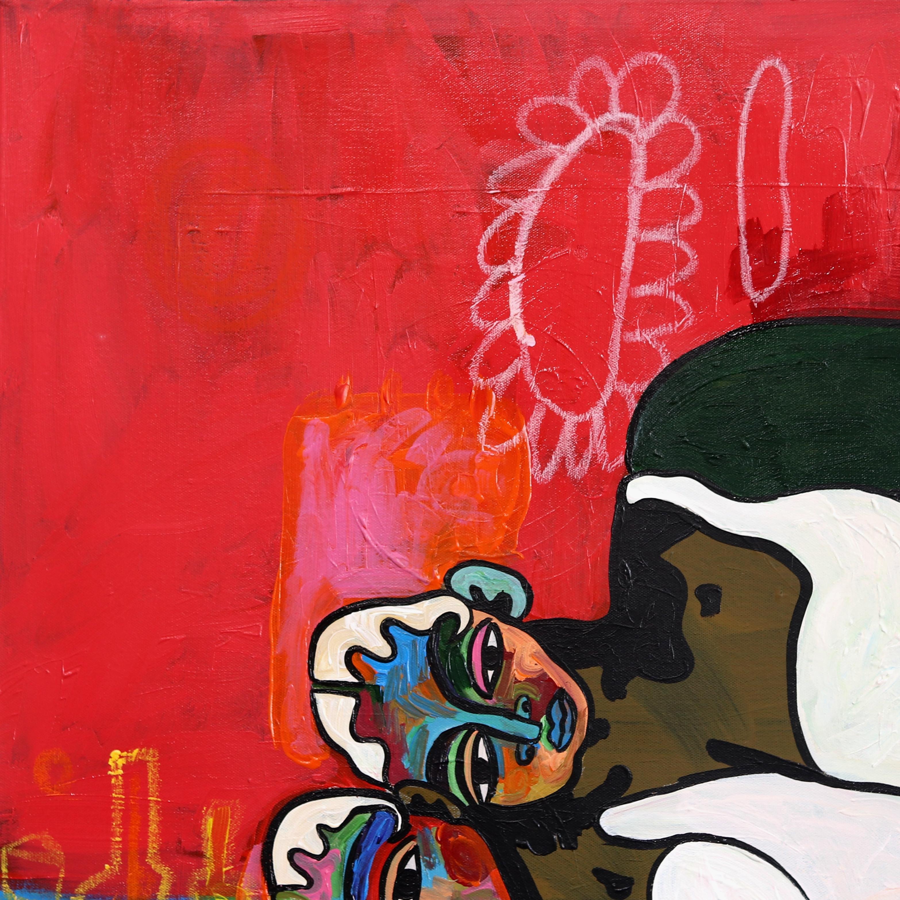 Domenica a letto  -  Pittura astratta figurativa colorata - Painting Contemporaneo di Valerie Etitinwo