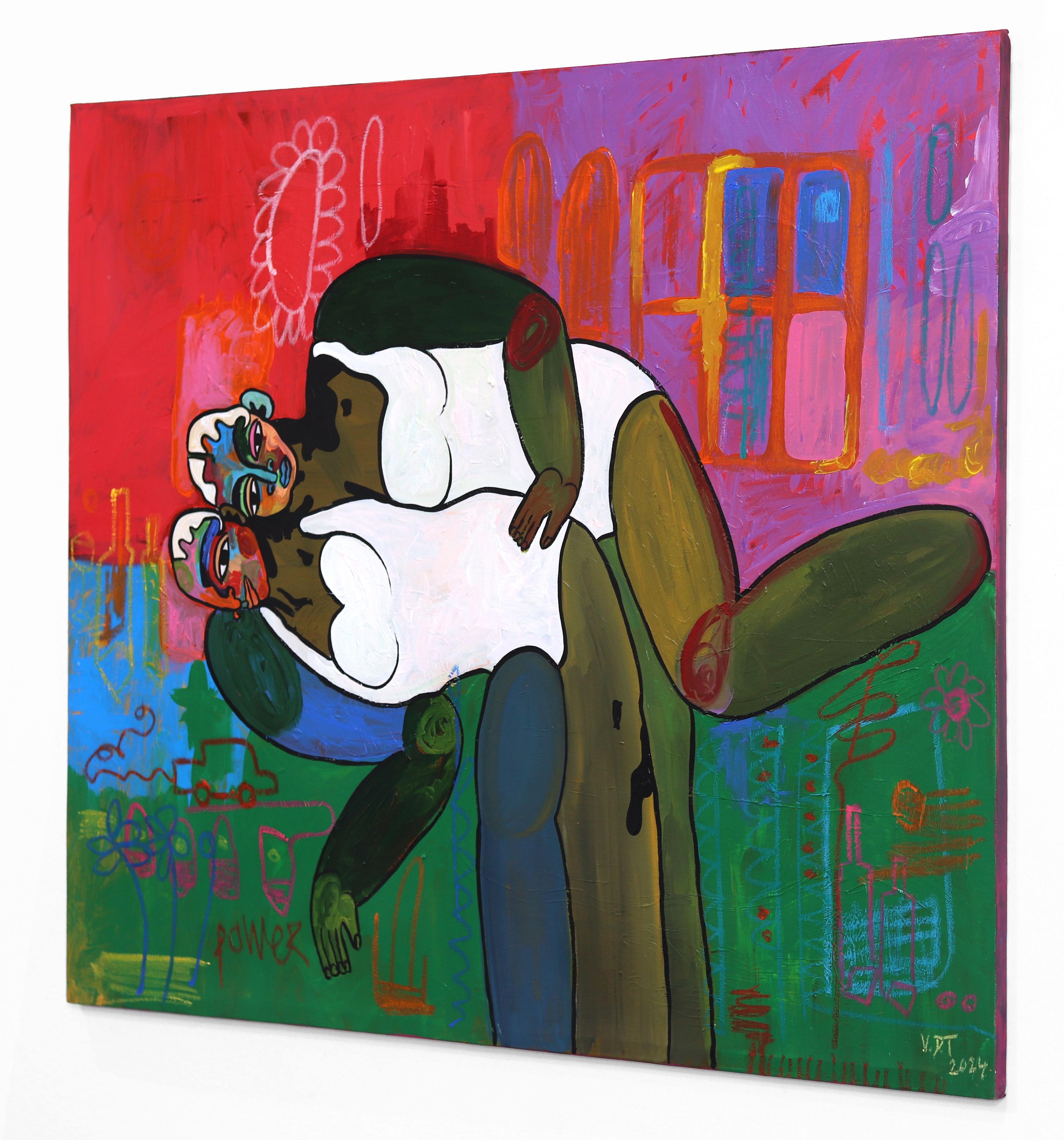 Domenica a letto  -  Pittura astratta figurativa colorata - Figurative Painting Nero di Valerie Etitinwo