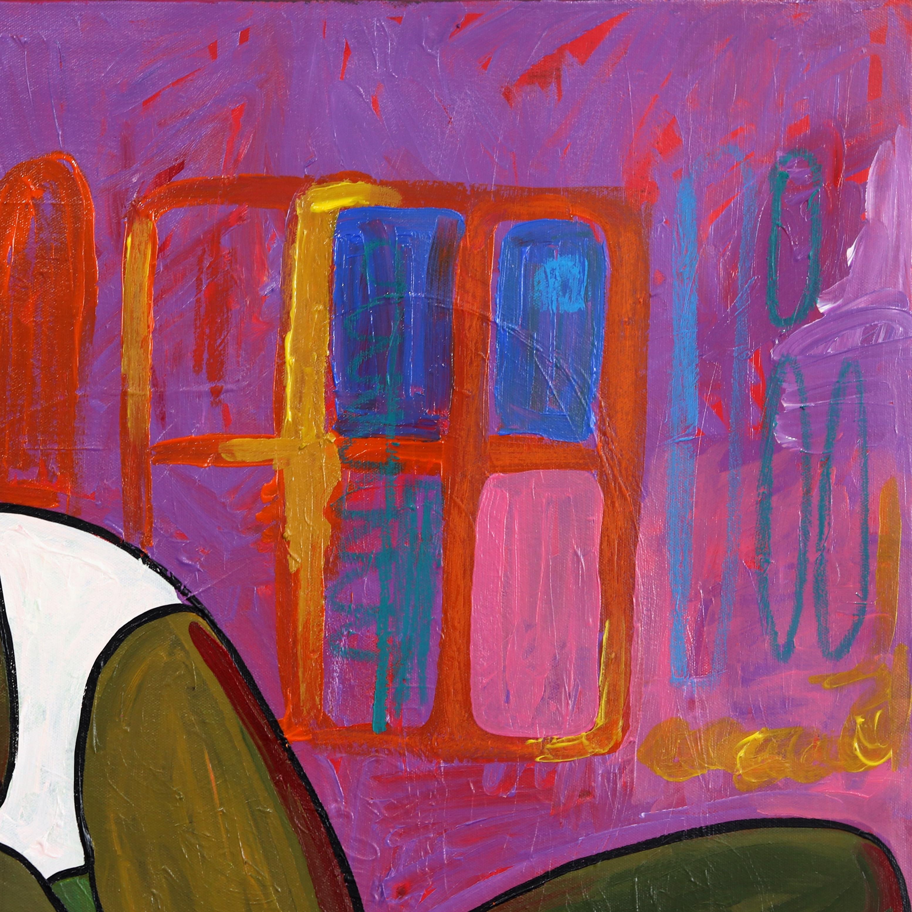 Sunday in Bed  -  Colorful Abstract Figurative Painting For Sale 4