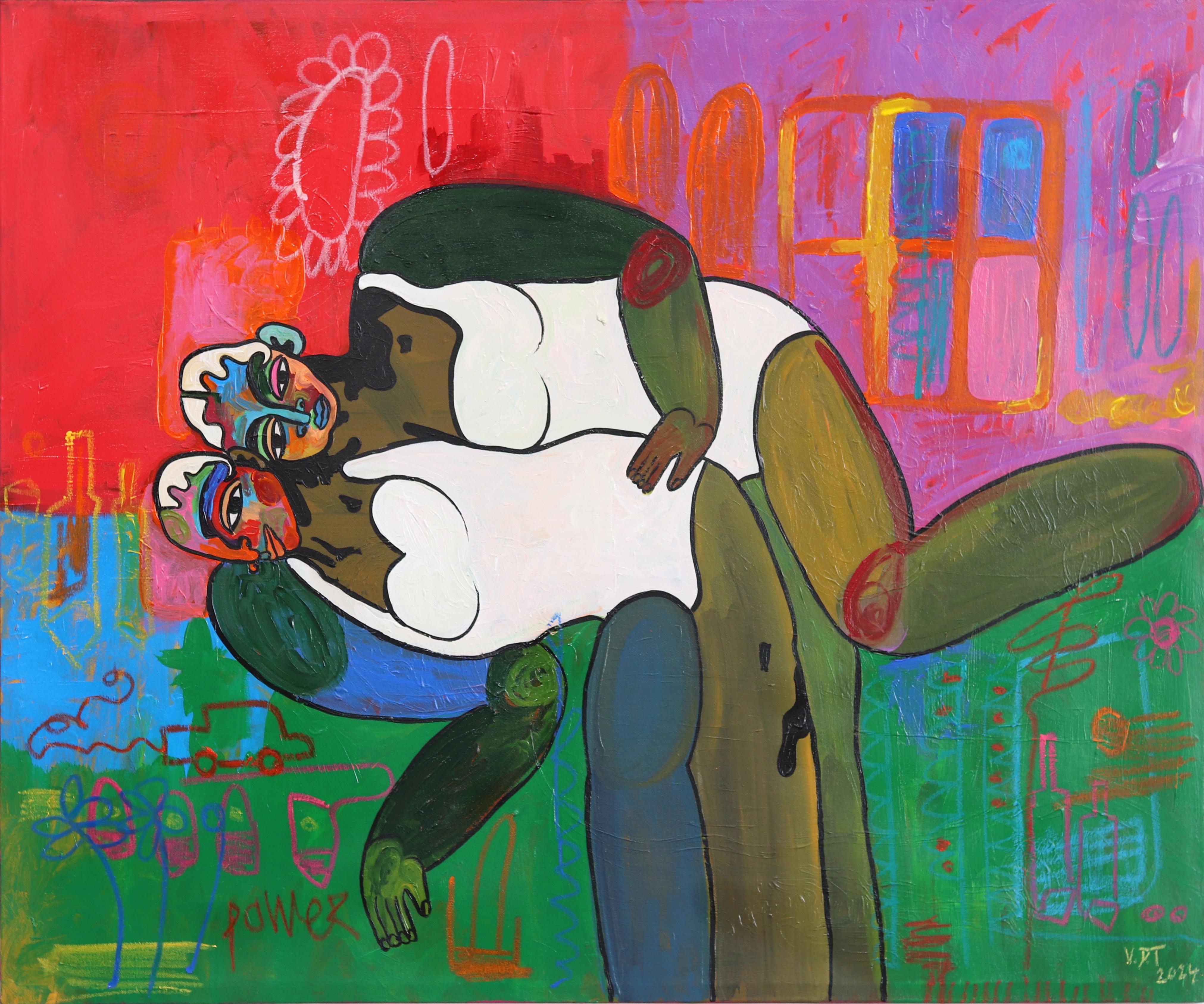 Domingo en la cama  -  Pintura figurativa abstracta de colores