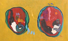 Two Coins - Large Expressive Abstract Colorful Figurative Painting on Canvas