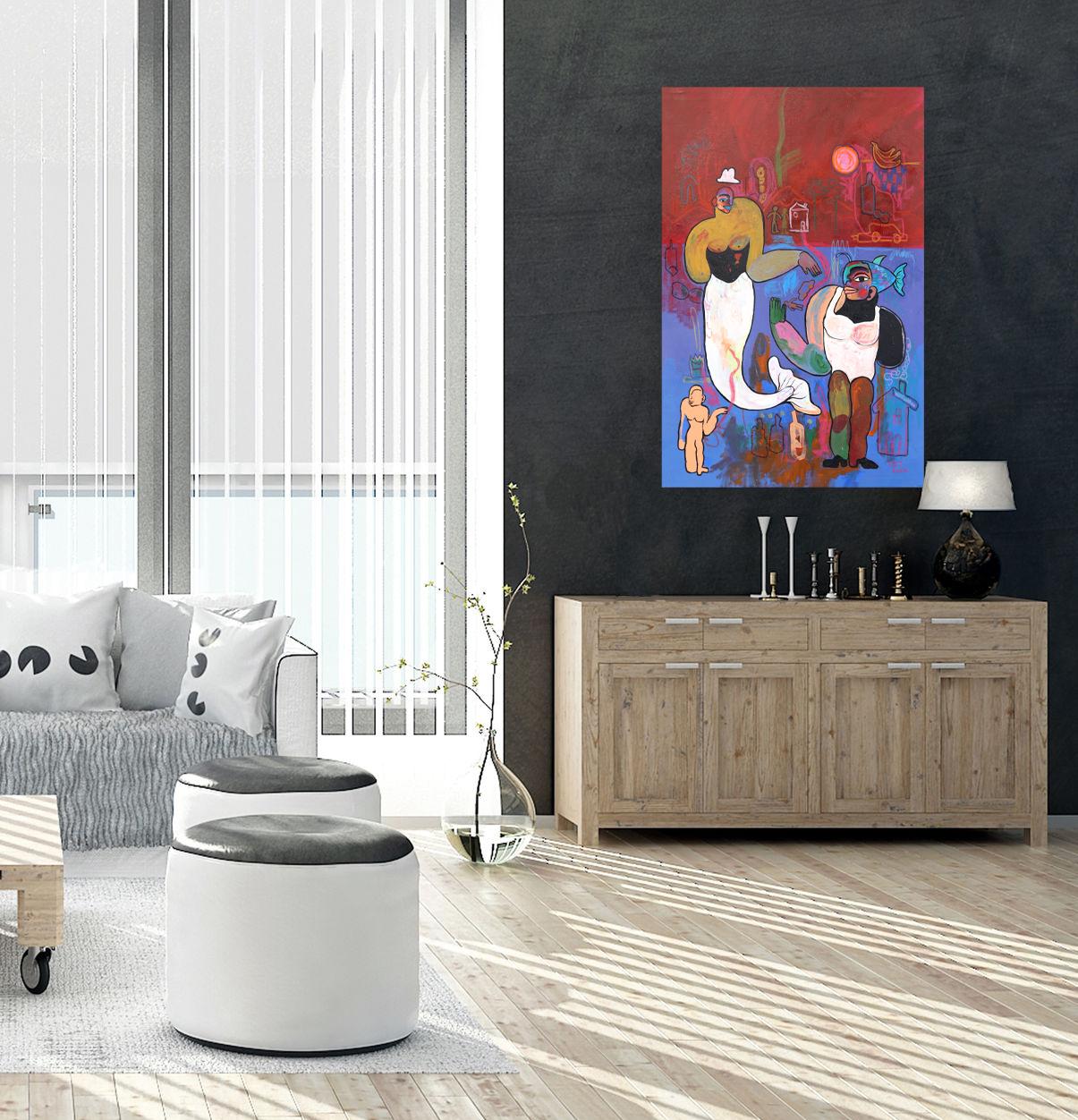 Vida subterránea  -  Pintura figurativa abstracta de colores - Painting de Valerie Etitinwo