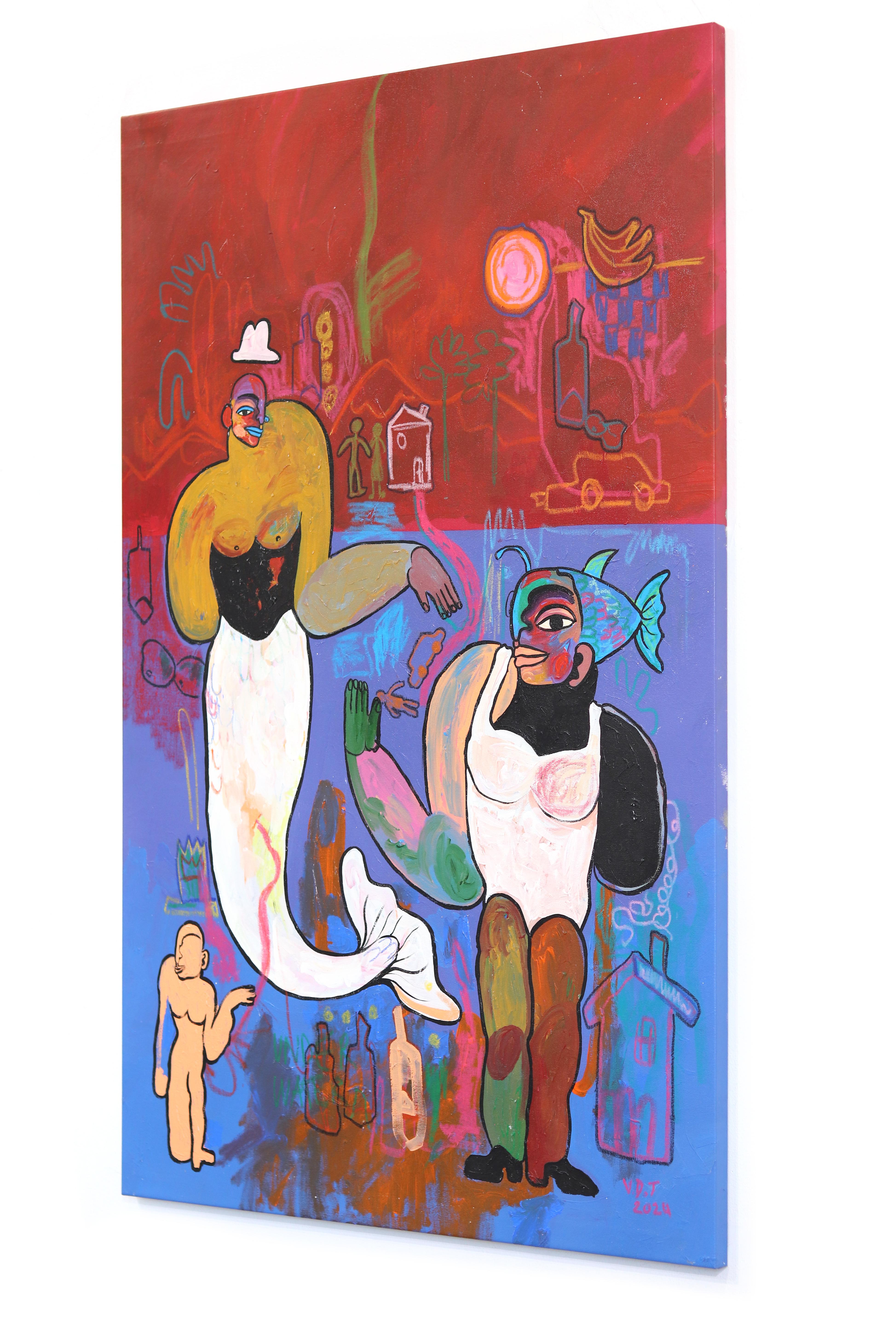 Vida subterránea  -  Pintura figurativa abstracta de colores - Abstract Painting Marrón de Valerie Etitinwo