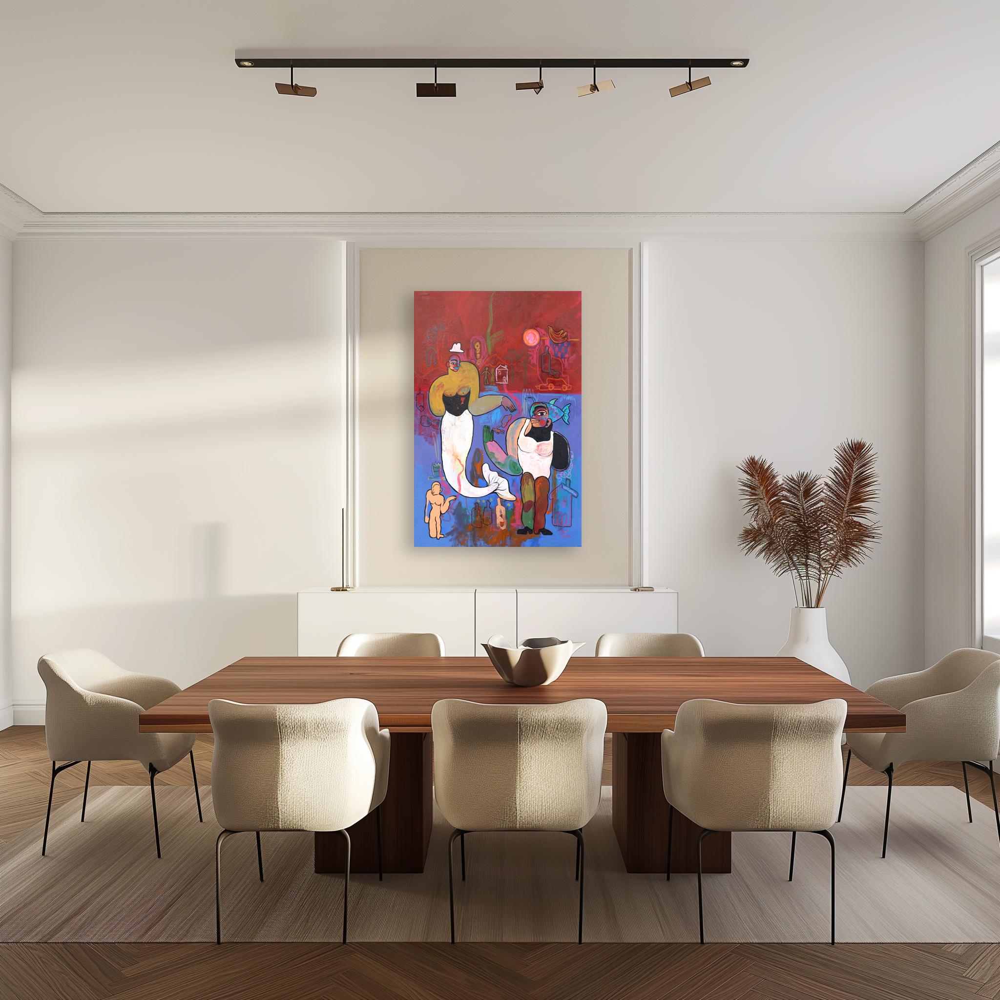 Vida subterránea  -  Pintura figurativa abstracta de colores en venta 1