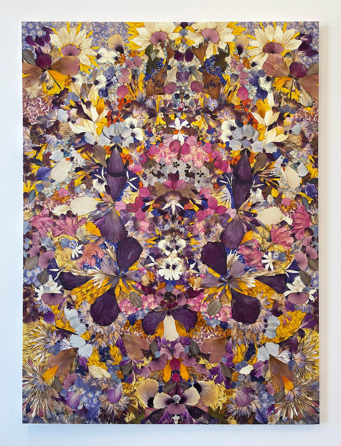 Déflorée Self 7, flower petal organic symetrical abstract in pink and purple - Mixed Media Art by Valerie Hallier