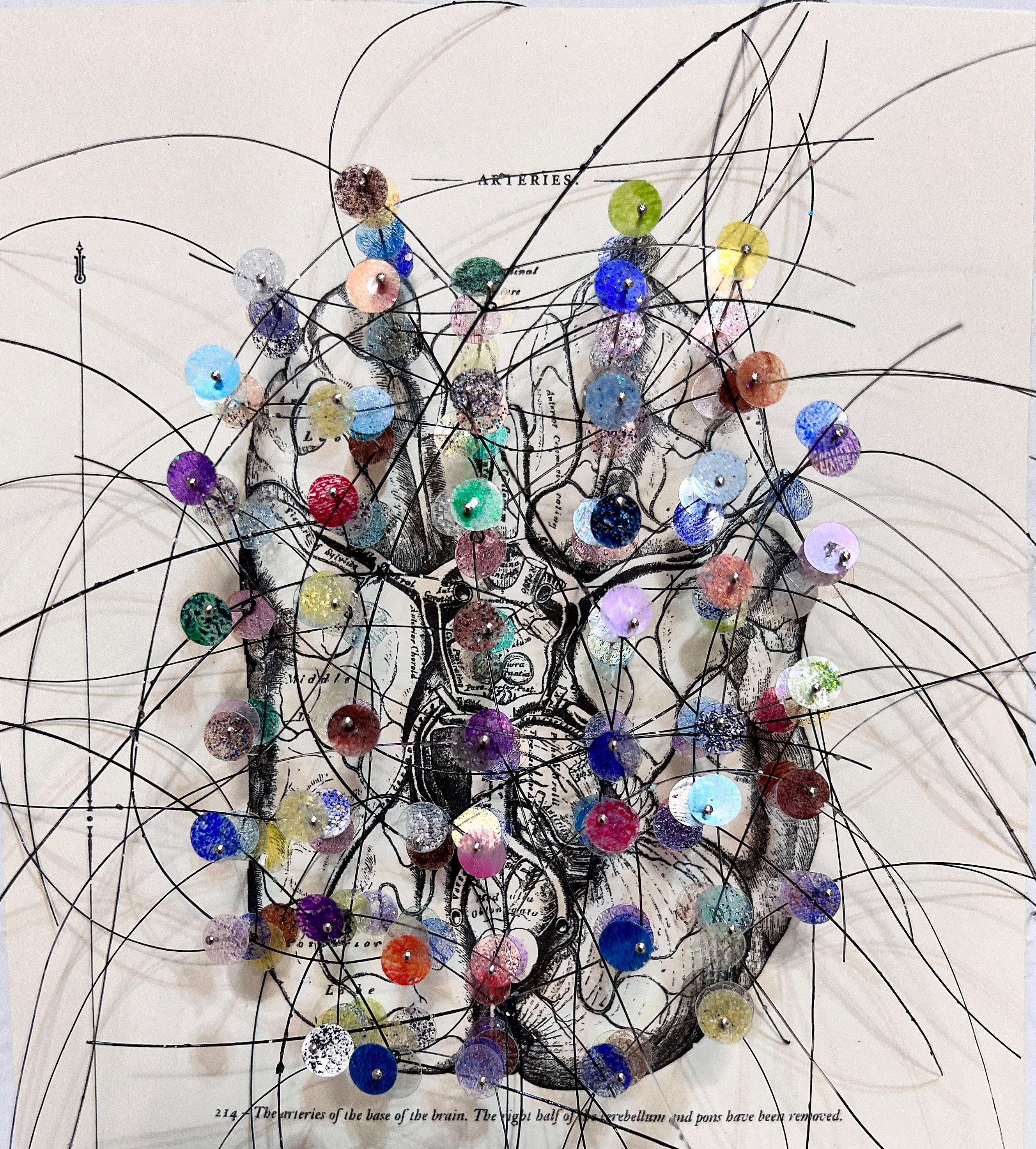 3D Work on paper: 'Neurons and Arteries of the Brain' - Painting by Valerie Huhn