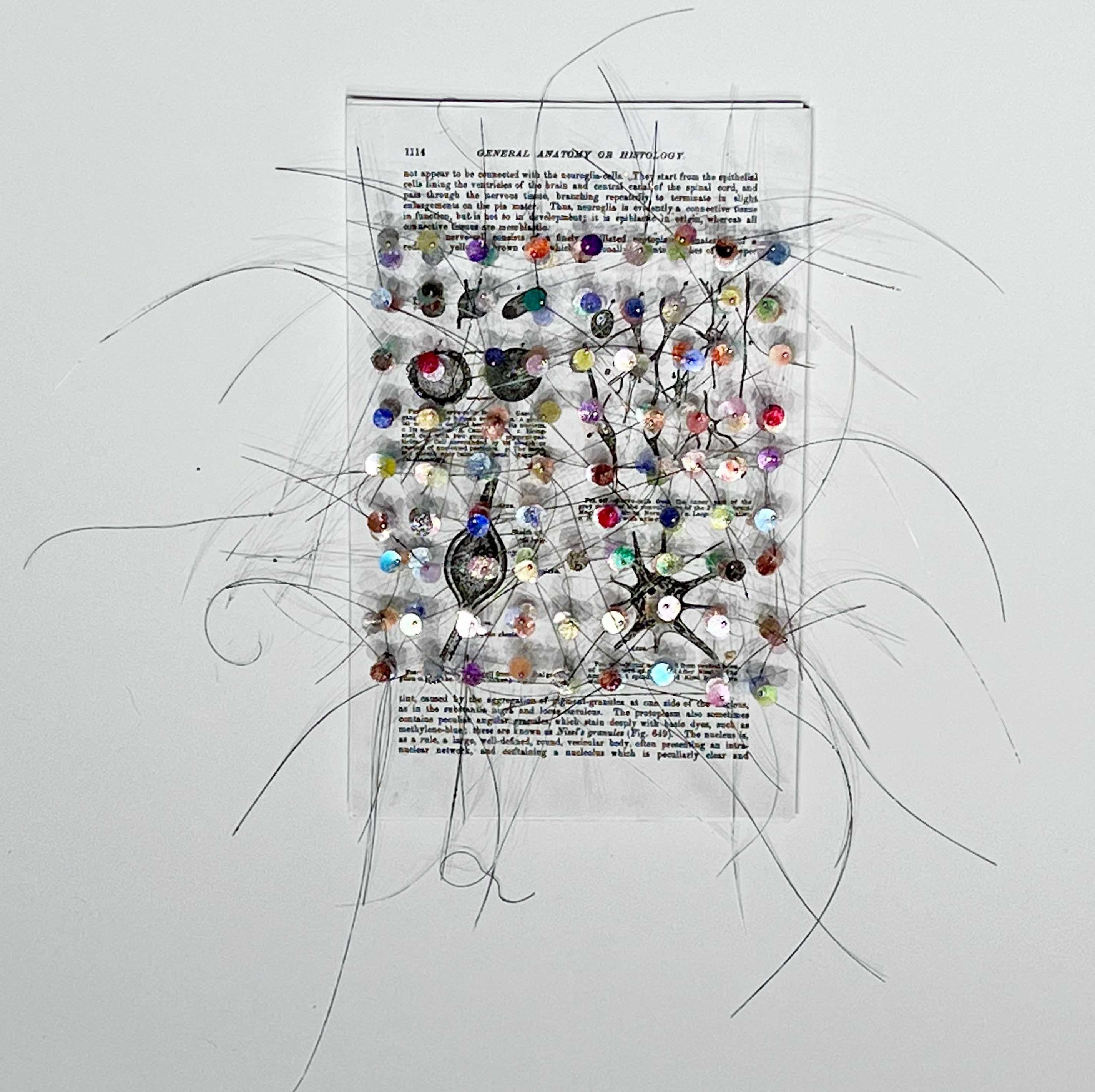 Figurative Painting di Valerie Huhn - Opere in 3D su pagine di libri trovati: 'Reti neurali 1'