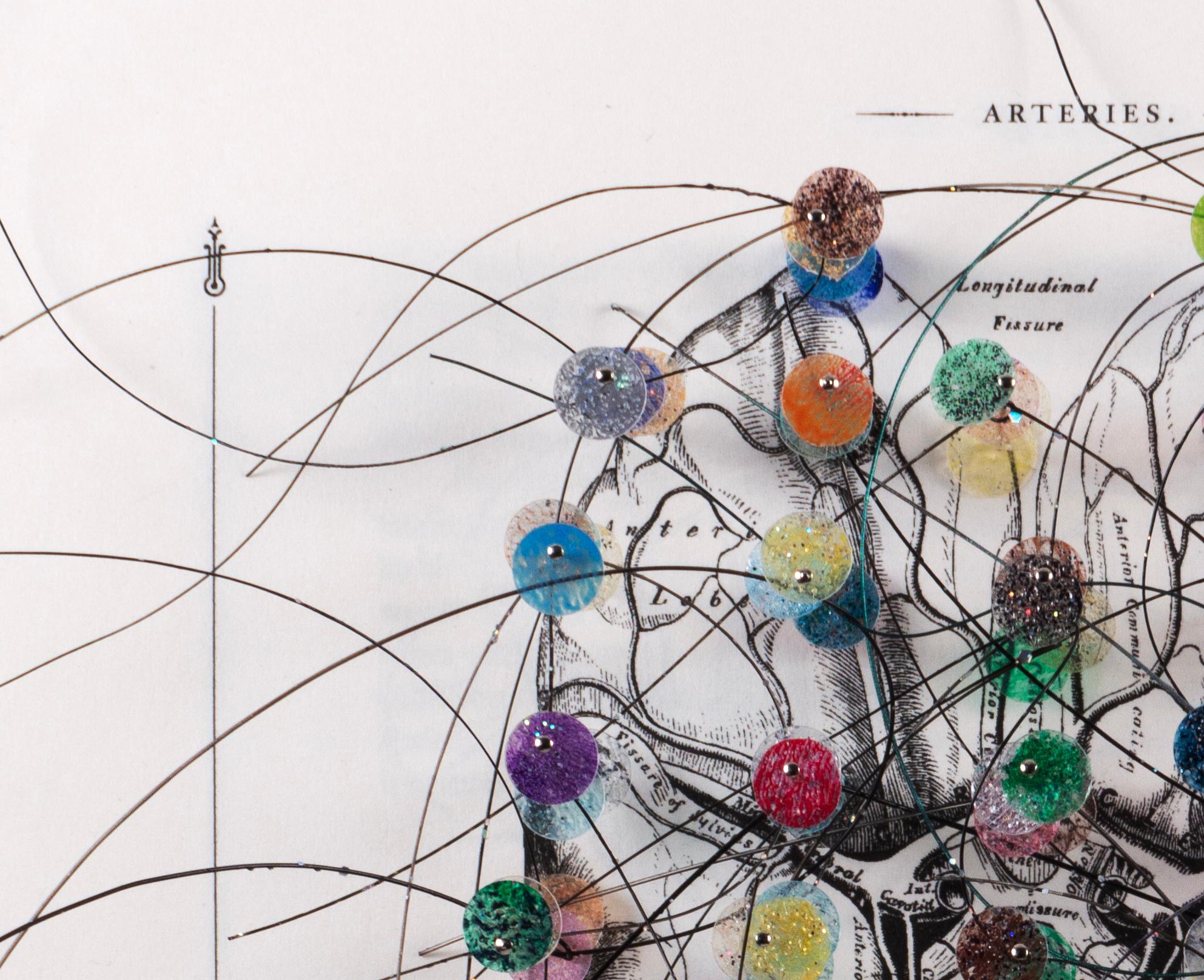 Opere in 3D su pagine di libri trovati: Neuroni e arterie del cervello - Painting di Valerie Huhn
