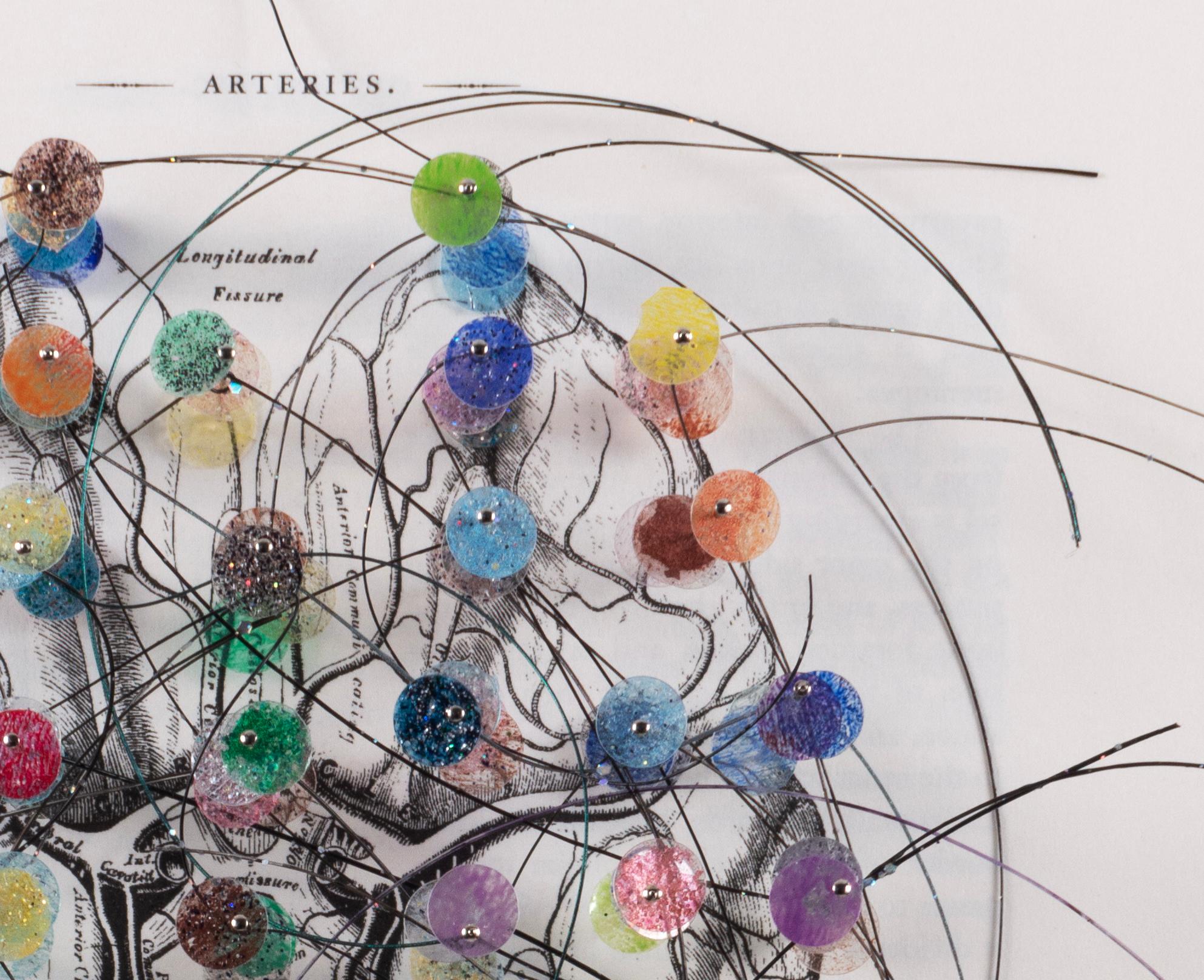Opere in 3D su pagine di libri trovati: Neuroni e arterie del cervello - Painting Contemporaneo di Valerie Huhn
