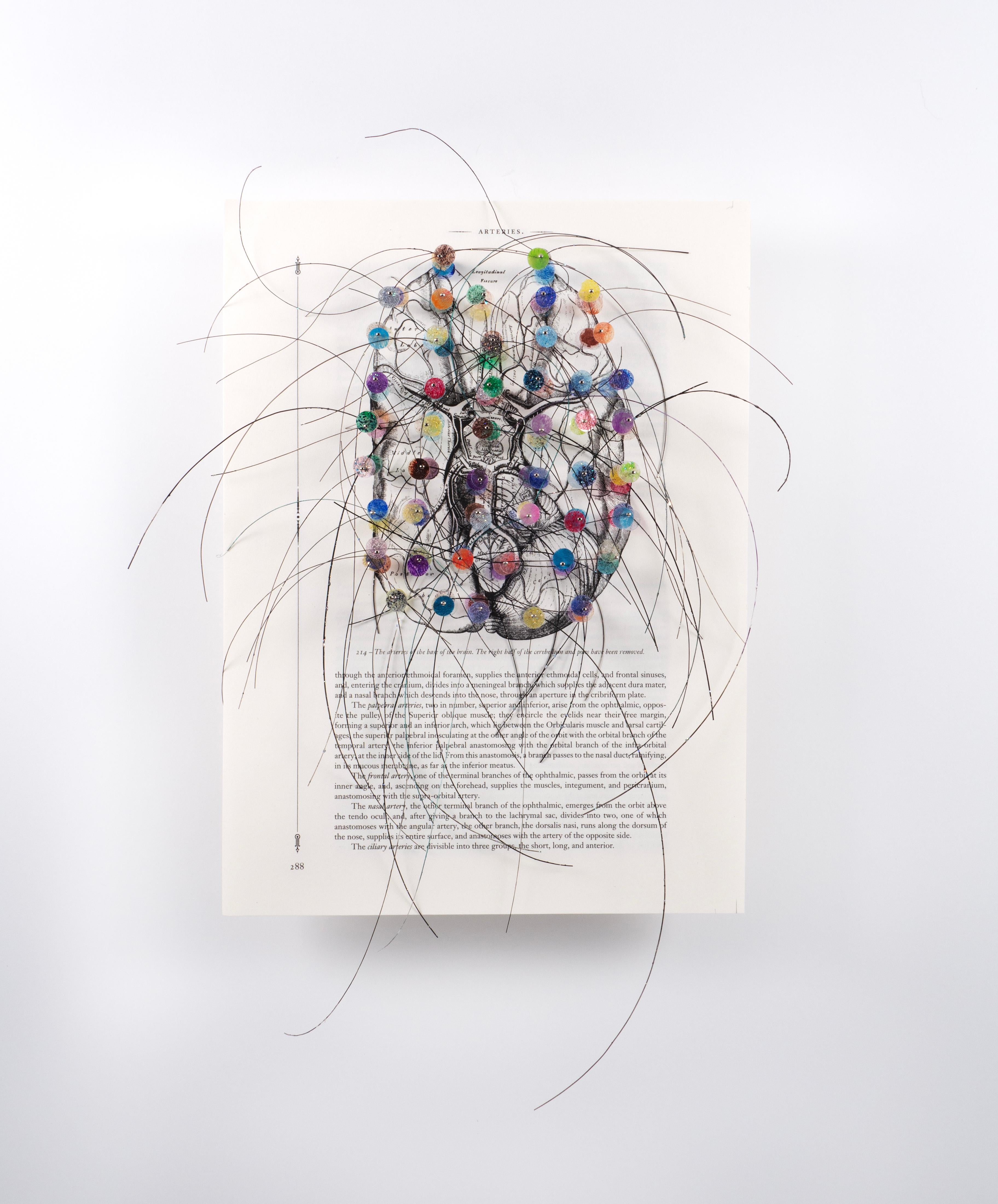 Valerie Huhn Abstract Painting - 3D works on found book pages: 'Neurons and Arteries of the Brain'
