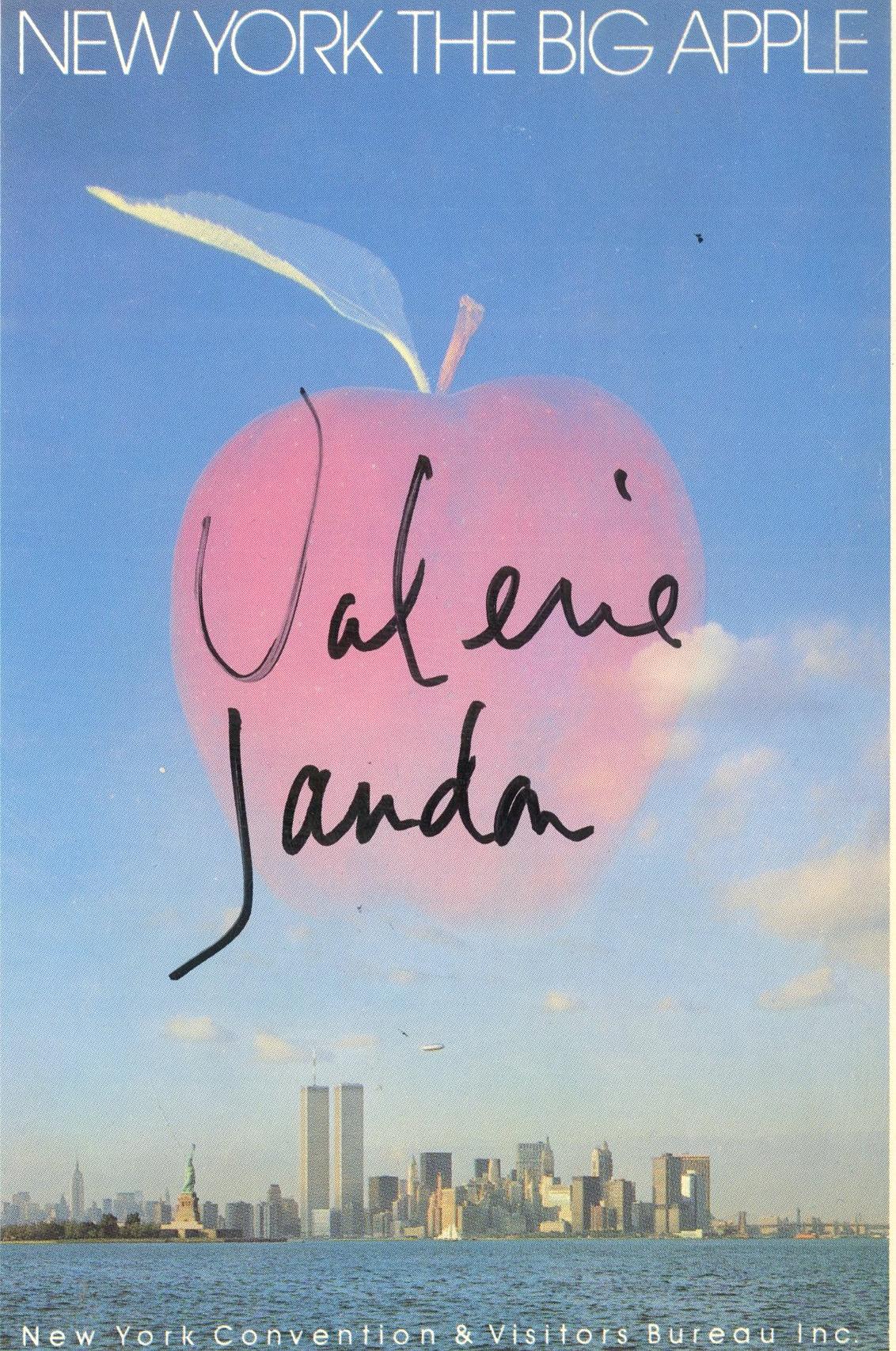 New York The Big Apple with Twin Towers (postcard hand signed by Valerie Jaudon)