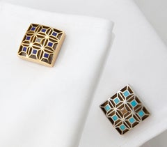 Valerie Jo Coulson, Gold Cufflinks with Lapis Lazuli, Turquoise, Sapphires