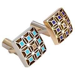 Valerie Jo Coulson, Gold Cufflinks with Lapis Lazuli, Turquoise, Sapphires