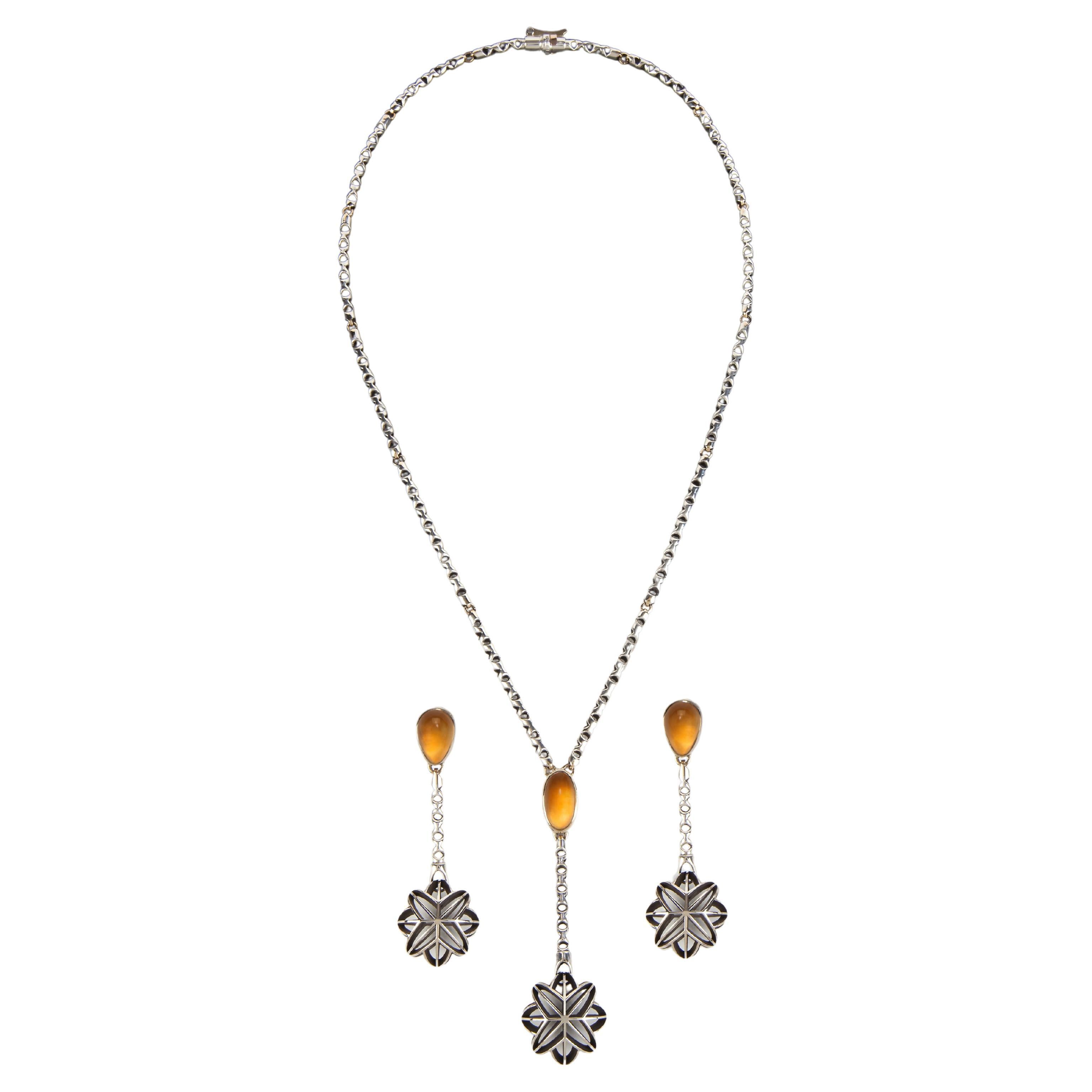 Valerie Jo Coulson, Sterling Silver, 14k Gold, Citrine, Necklace and Earrings For Sale