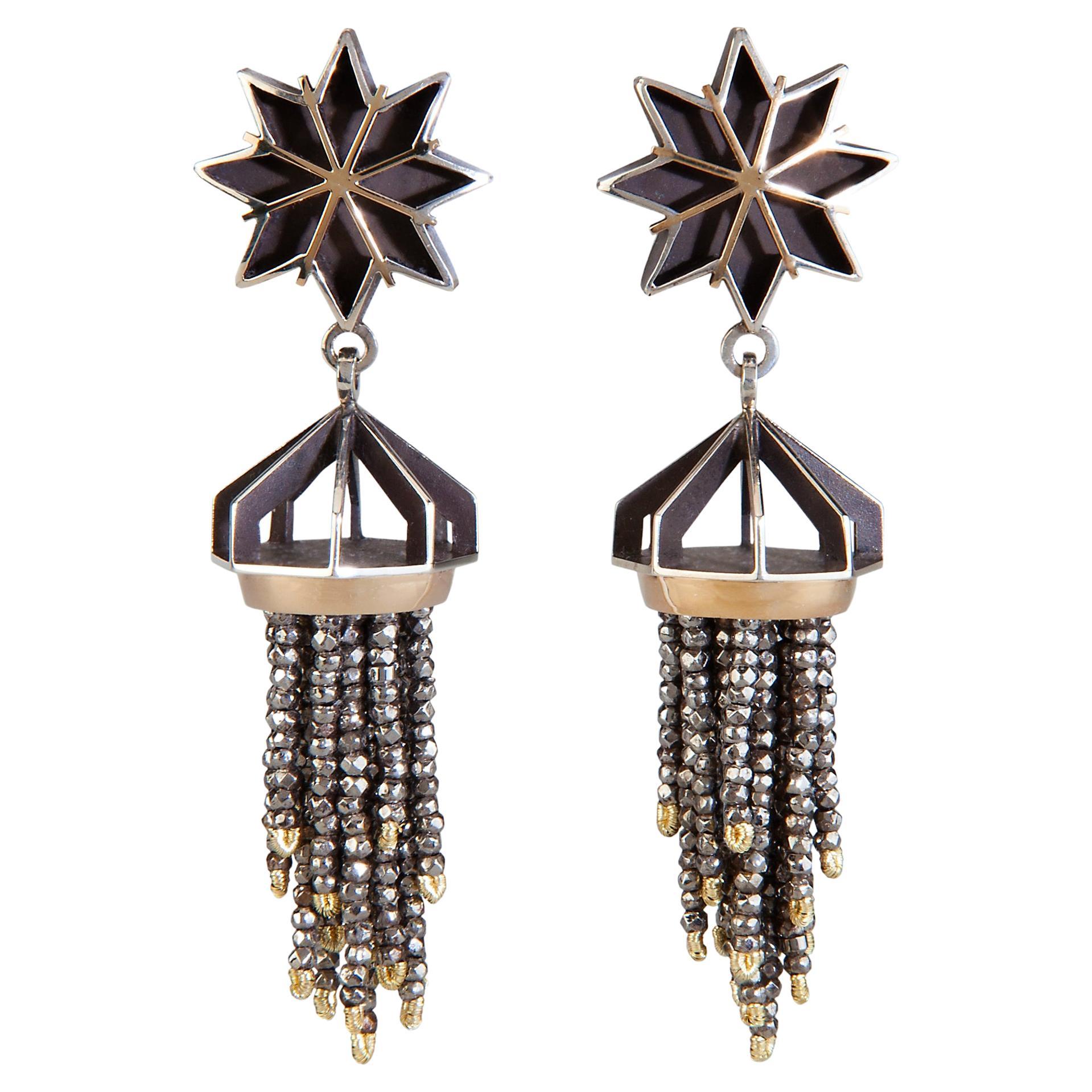 Valerie Jo Coulson, Sterling Silver and 14k Gold Chandelier Earrings  For Sale