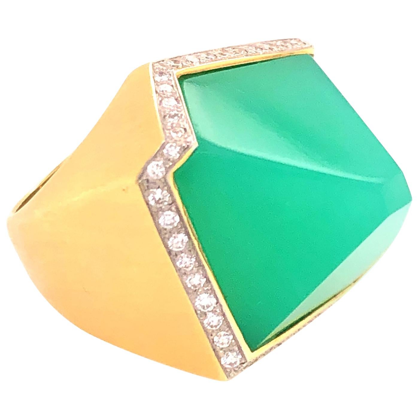 Valerie Naifeh 17.36 Carat Green Chrysoprase Diamond Ring