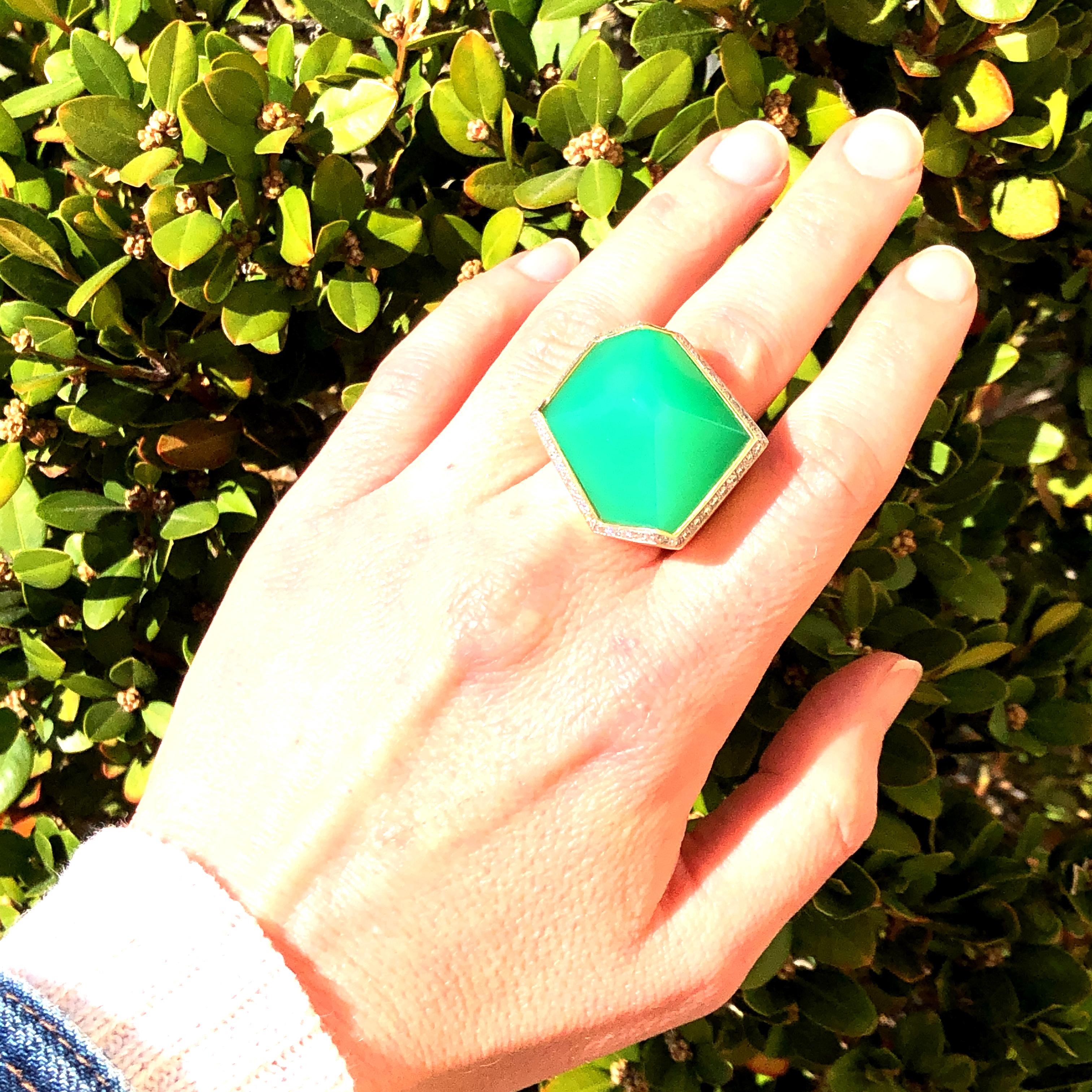 Valerie Naifeh 17.36 Carat Green Chrysoprase Diamond Ring 5