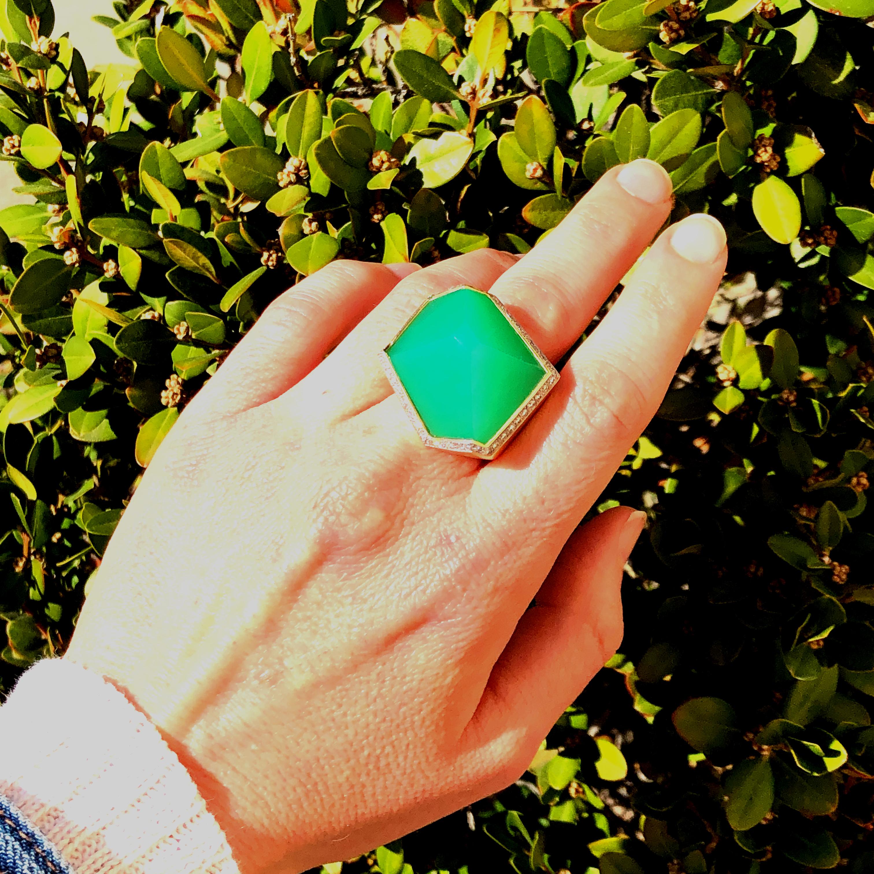 Valerie Naifeh 17.36 Carat Green Chrysoprase Diamond Ring 6
