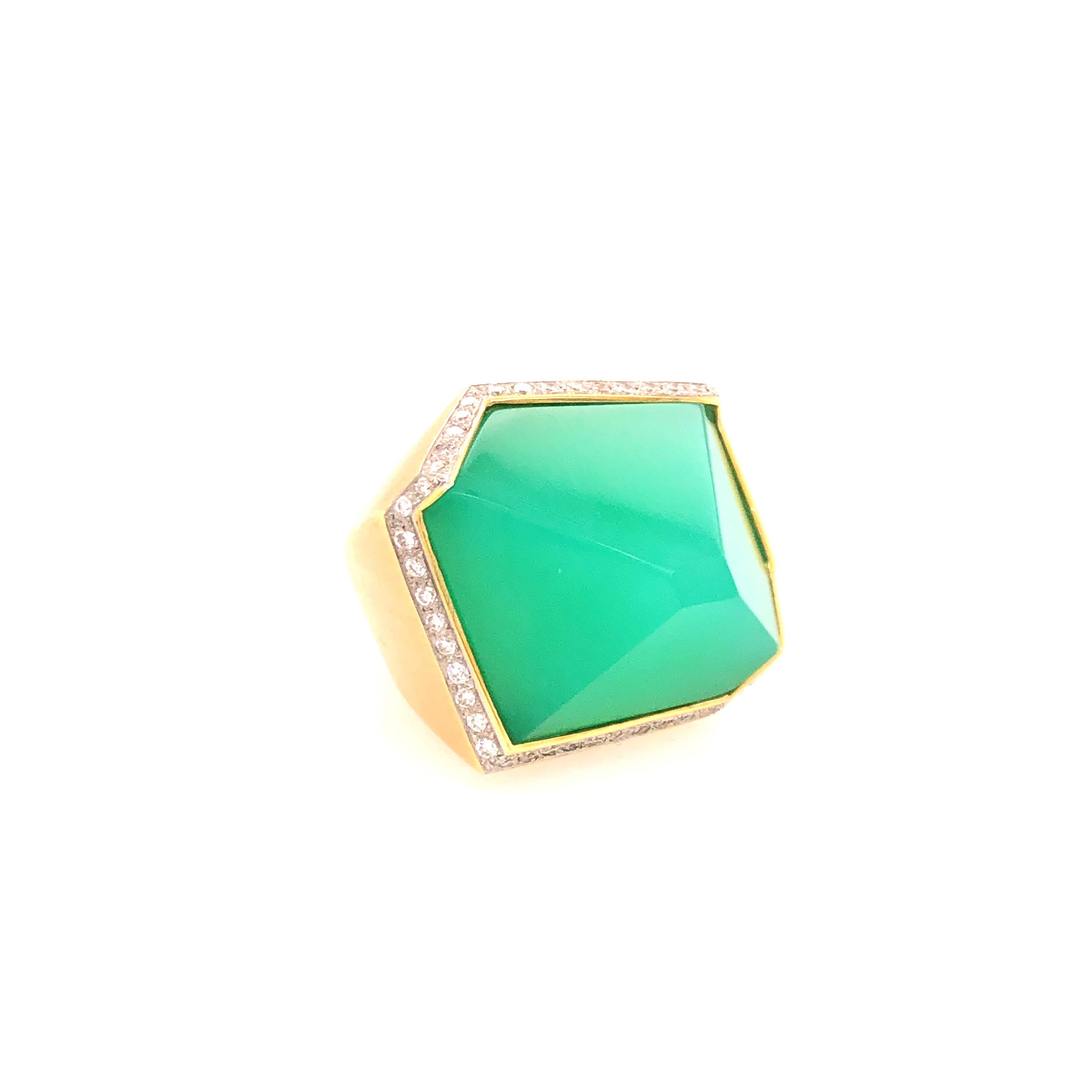 Modern Valerie Naifeh 17.36 Carat Green Chrysoprase Diamond Ring