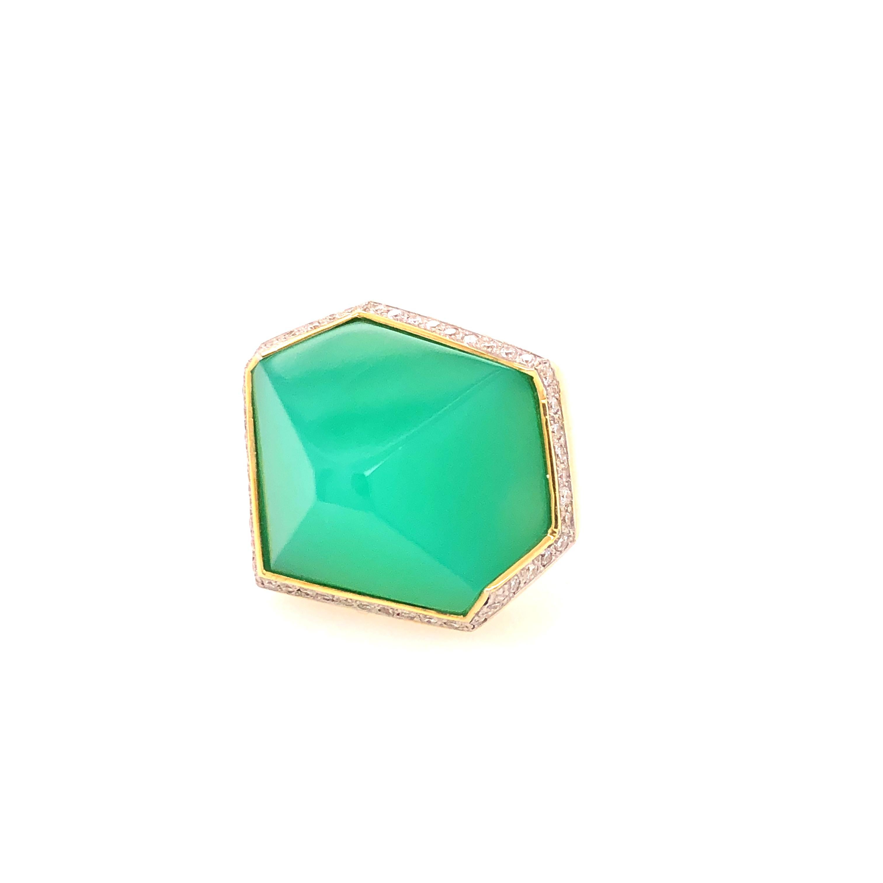 Valerie Naifeh 17.36 Carat Green Chrysoprase Diamond Ring 3