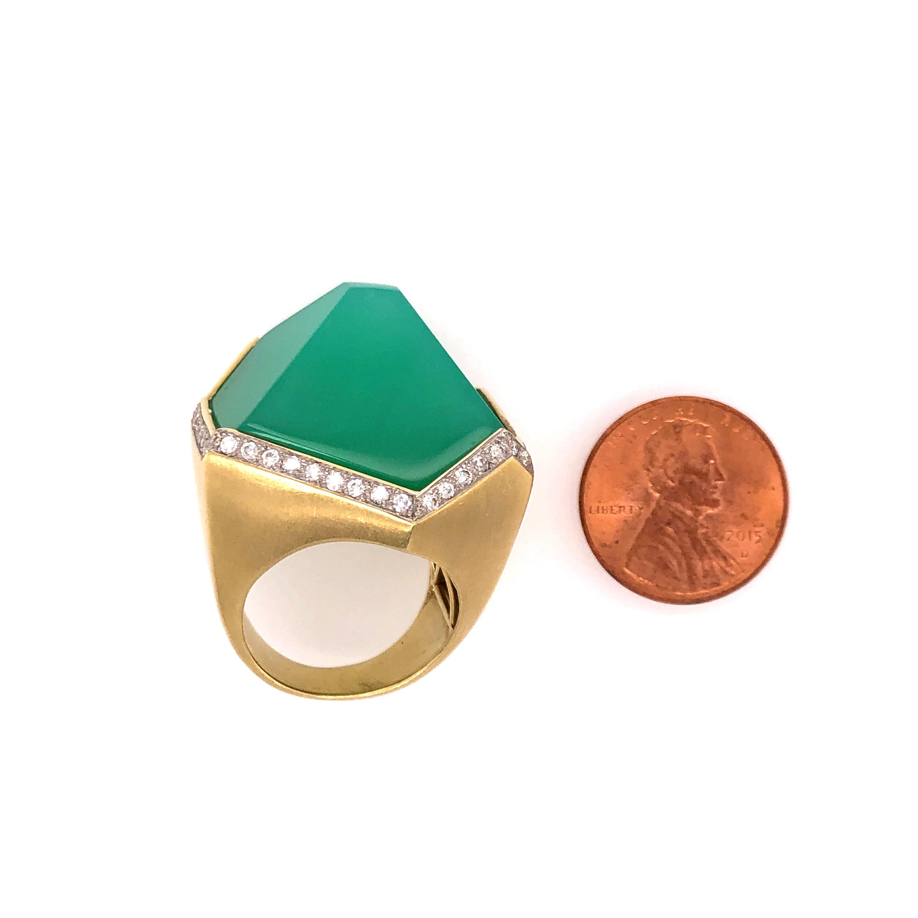 Valerie Naifeh 17.36 Carat Green Chrysoprase Diamond Ring 4