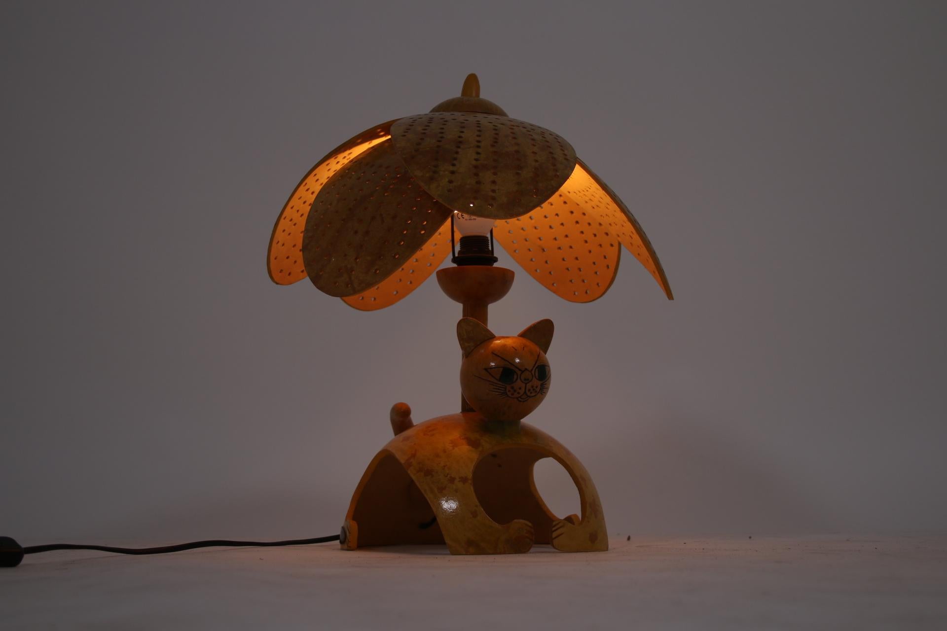 Valerie Ray Palm Cat Lamp French Design 1970's Made from Watermelon 1