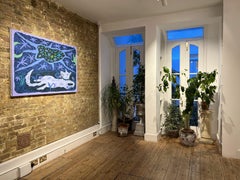 Large Acrylic Painting on Canvas, Purple Colours, Dog Painting