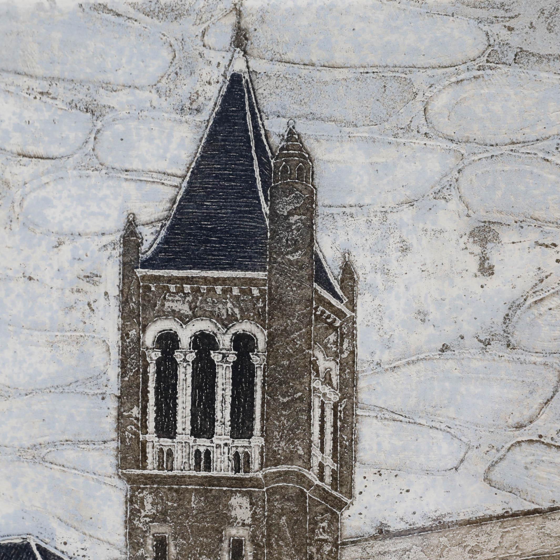 Valerie Thornton (1931-1991), aquatinte du 20e siècle encadrée, étude d'une église 2