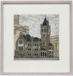 Valerie Thornton (1931-1991) - Aguatinta del siglo XX enmarcada, Estudio de una iglesia