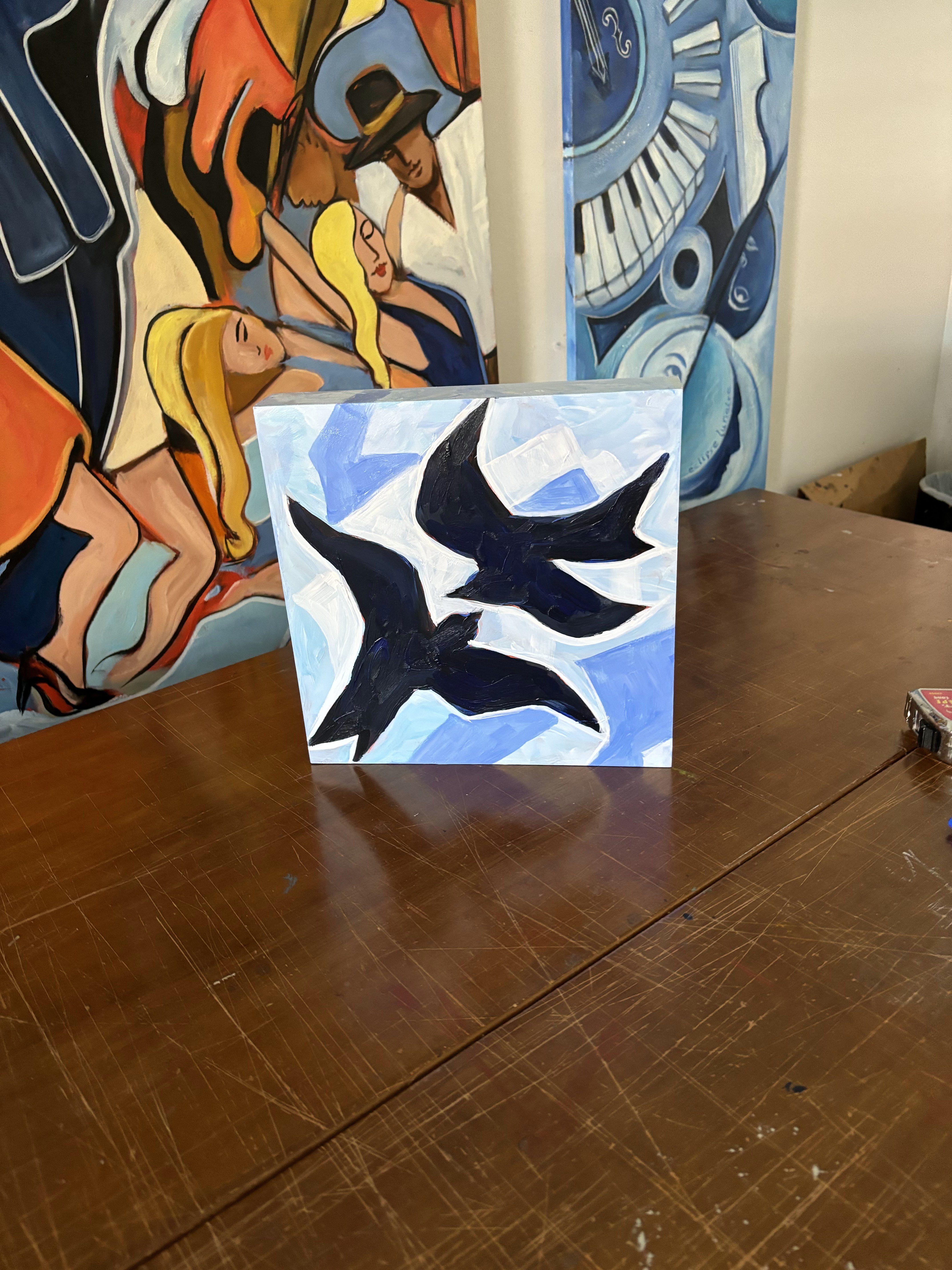 Amoureux, peinture, acrylique sur panneau de bois en vente 1
